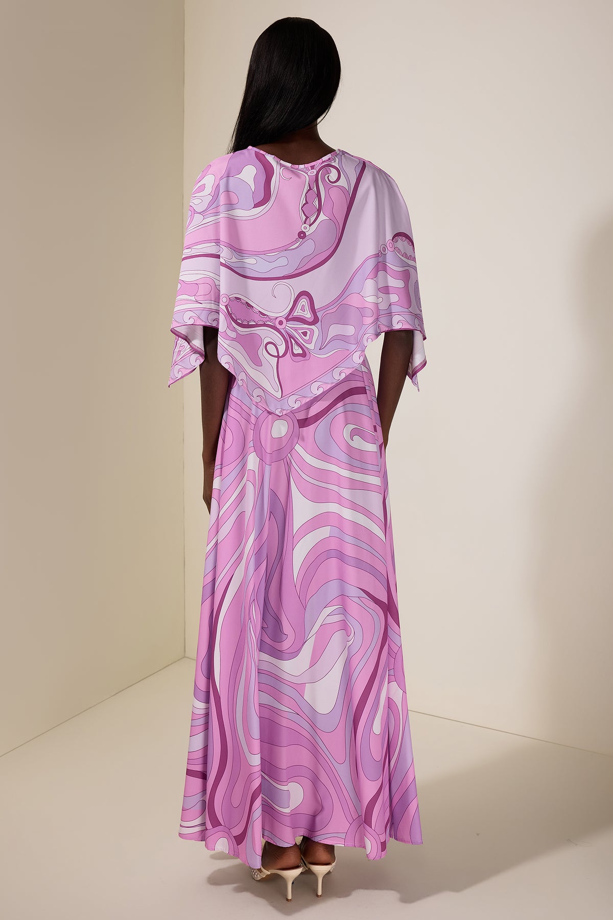 Abstract Print Cape Sleeve Top & Maxi Skirt