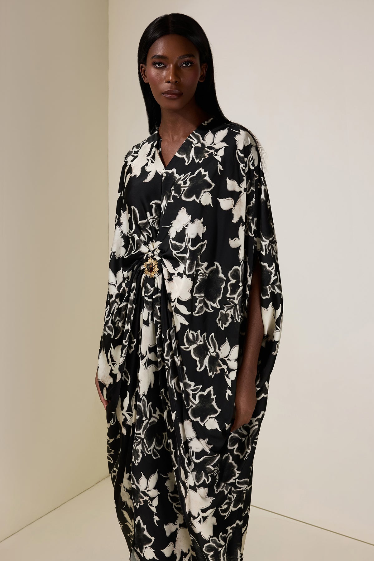 Floral Batwing Sleeve Midi Dress