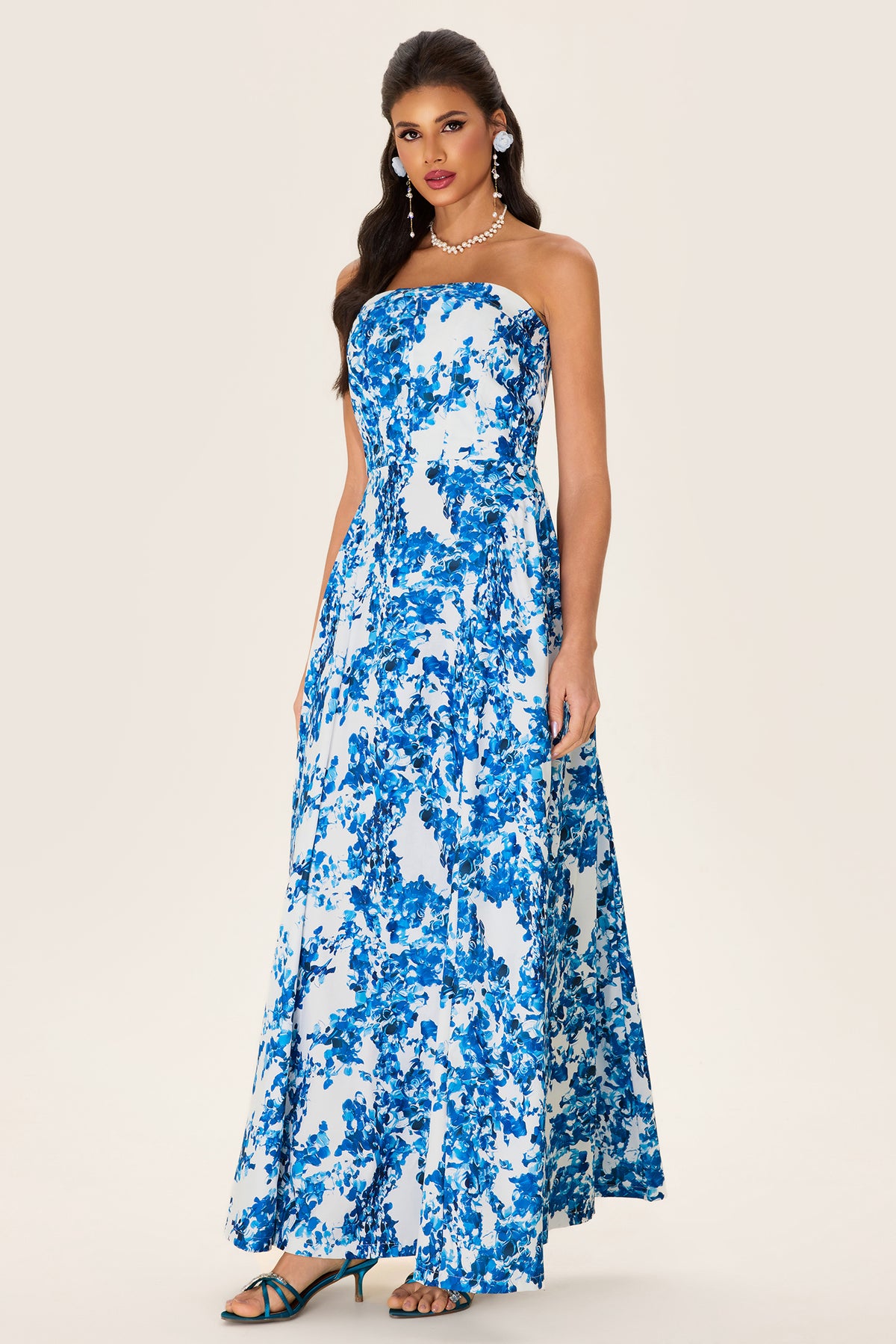 Floral Off-Shoulder Sleeveless Midi Dress