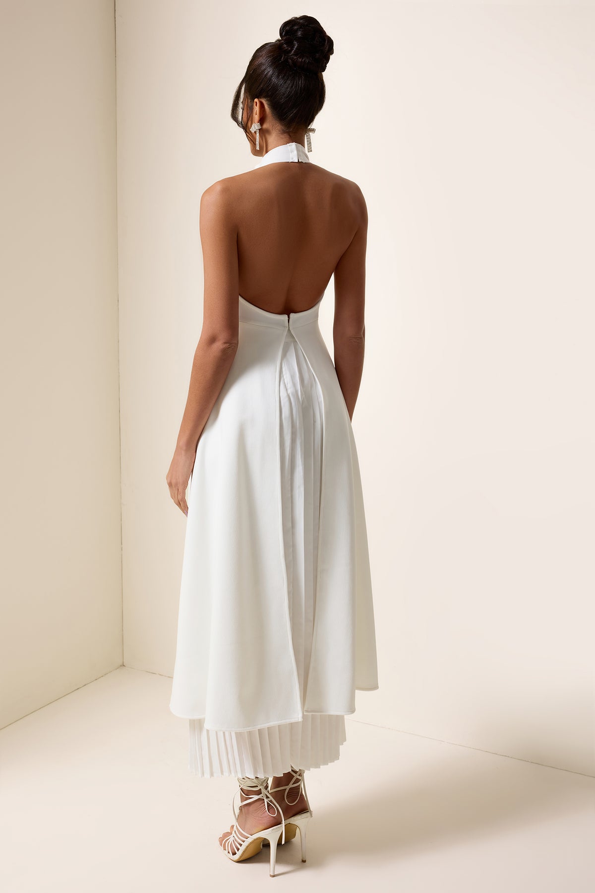 Crew Collar Sleeveless Backless Asymmetric Suit Dress