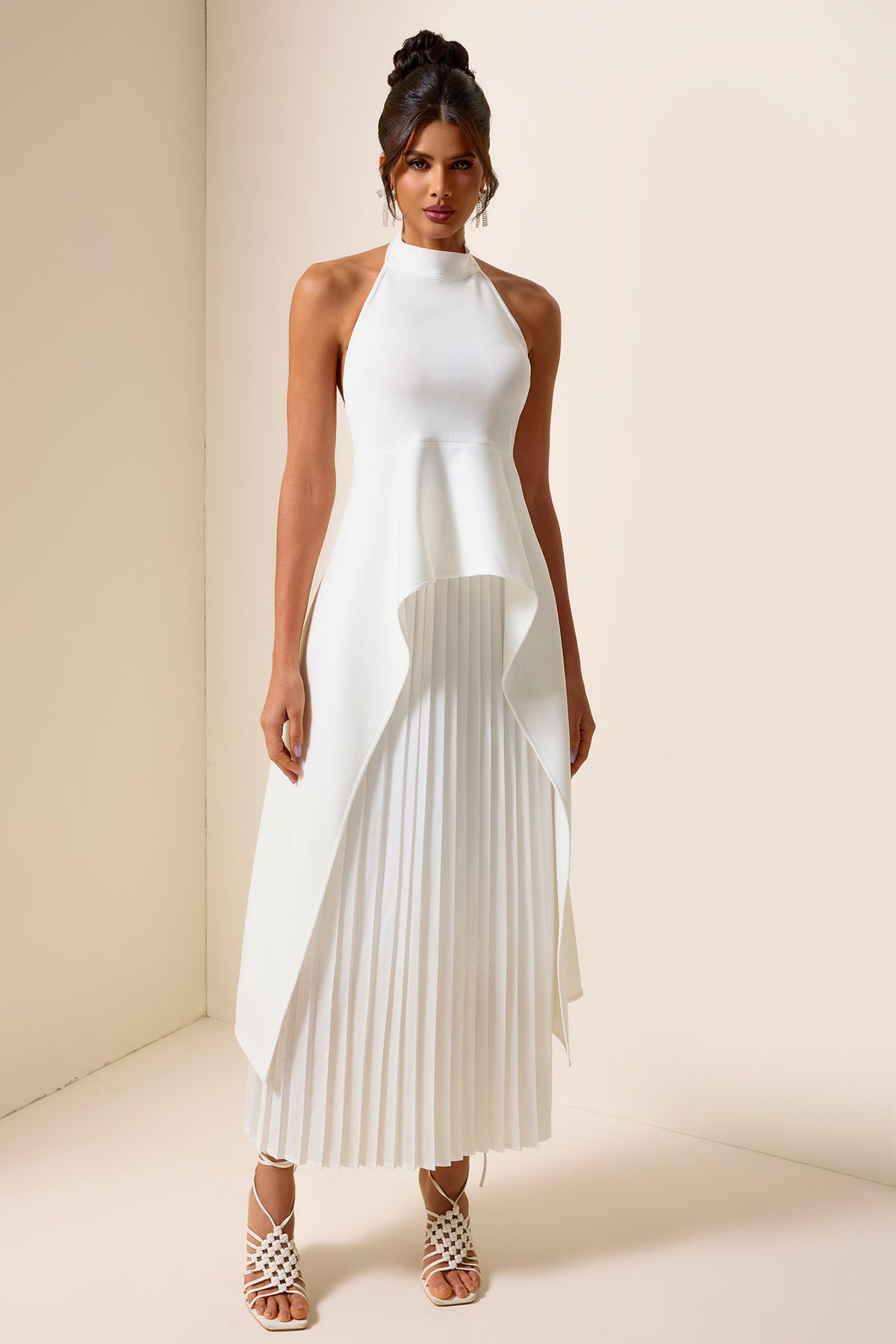 Crew Collar Sleeveless Backless Asymmetric Suit Dress