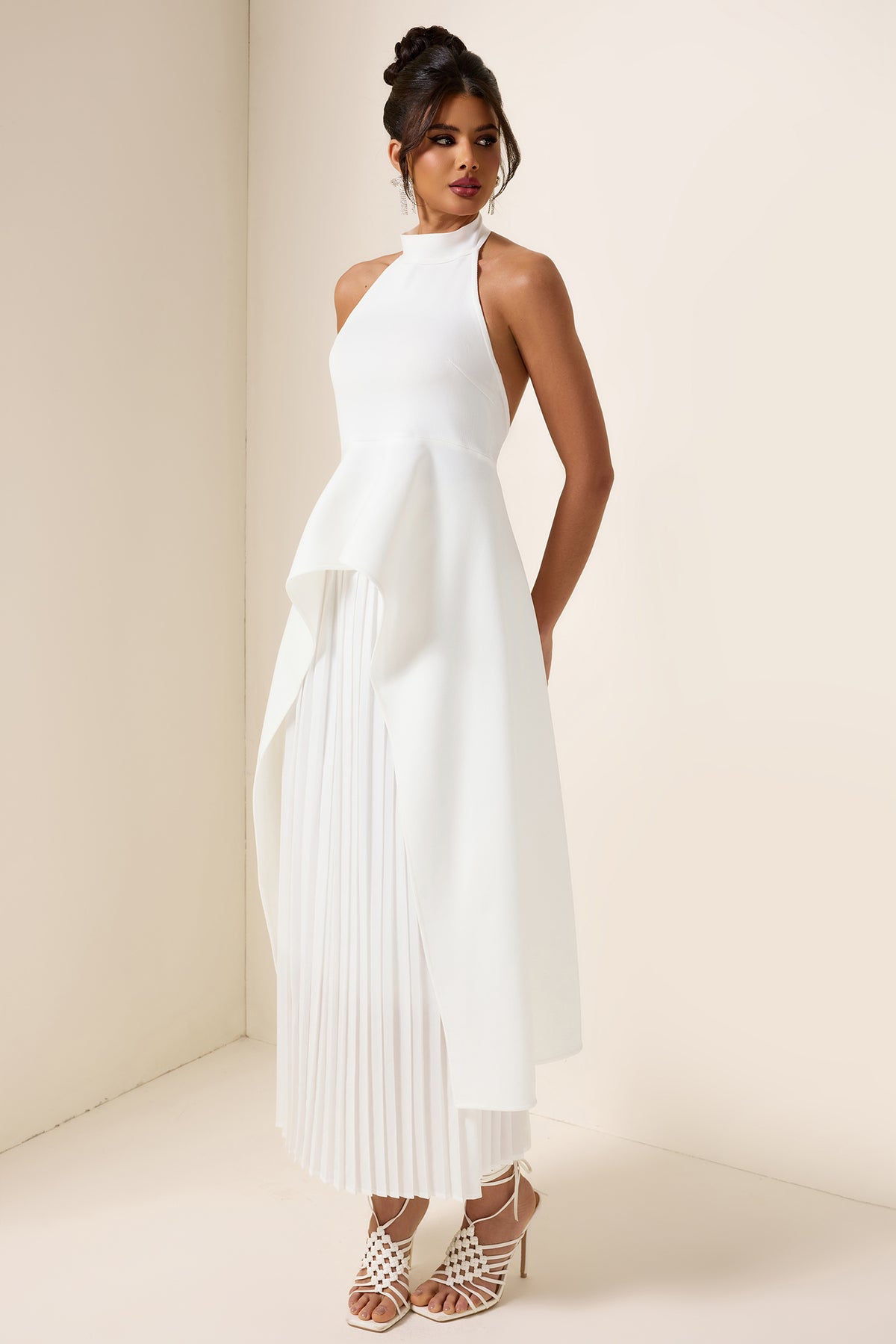 Crew Collar Sleeveless Backless Asymmetric Suit Dress