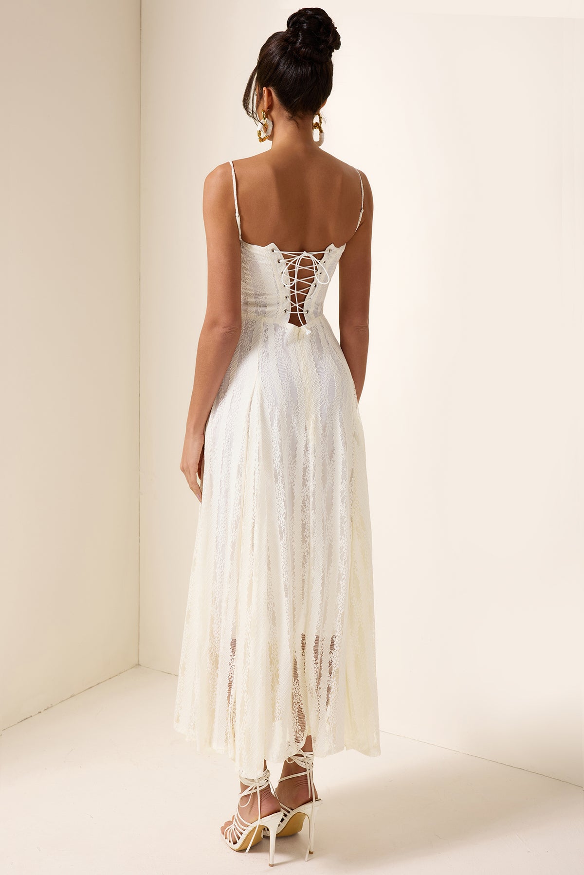 Solid Lace Rhinestone Midi Dress