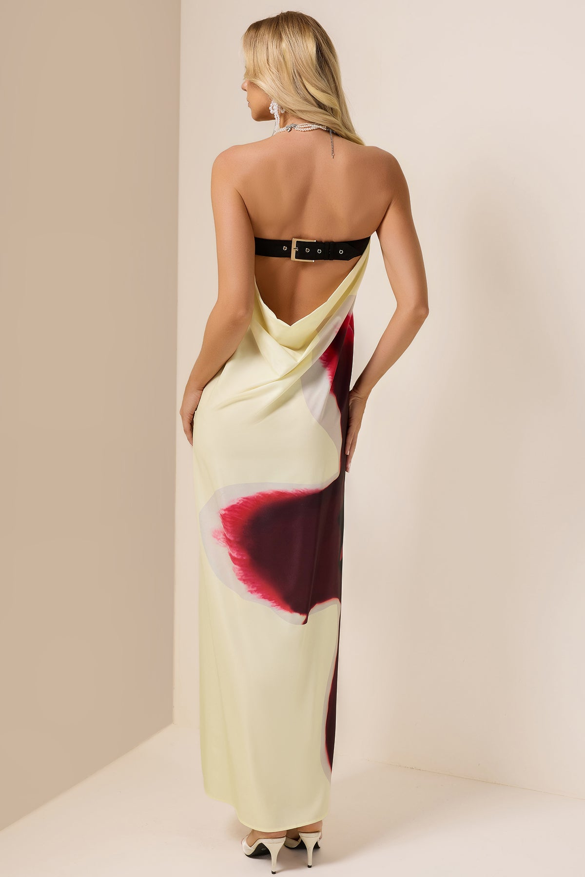 Floral Satin Off-Shoulder Maxi Dress
