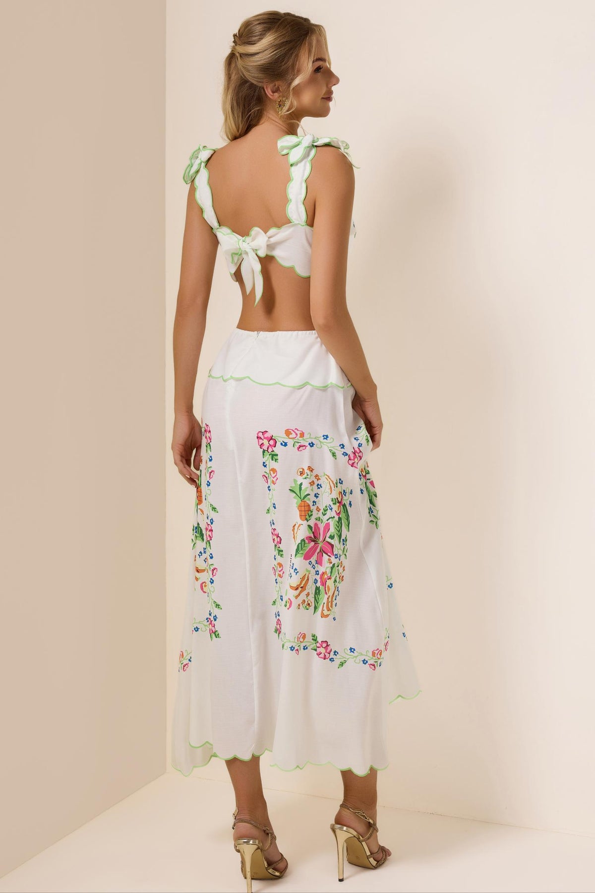 Floral Cut-Out Lace Up Midi Dress