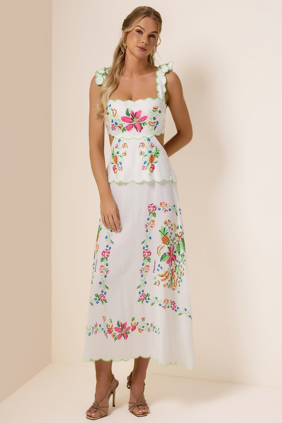 Floral Cut-Out Lace Up Midi Dress