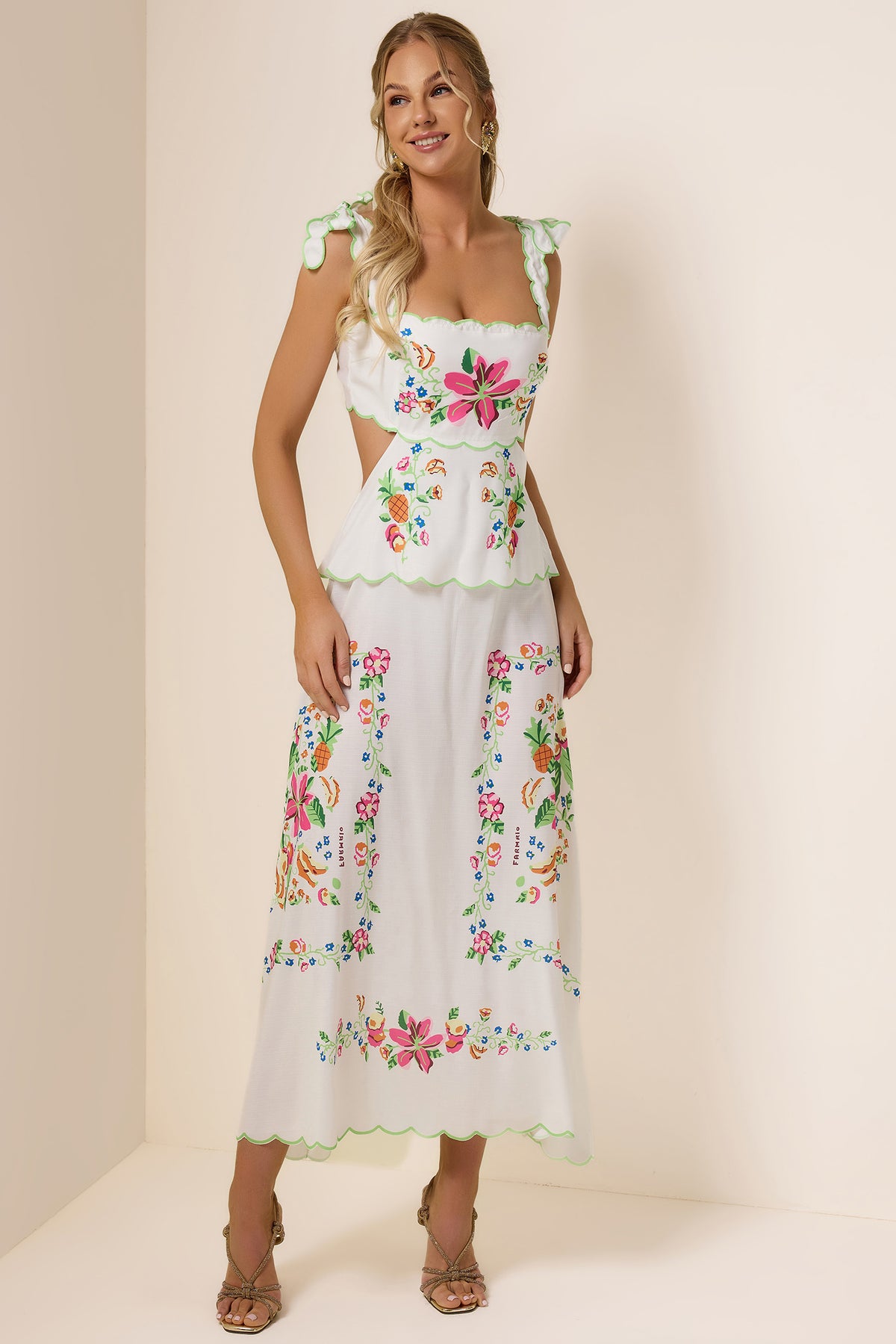 Floral Cut-Out Lace Up Midi Dress