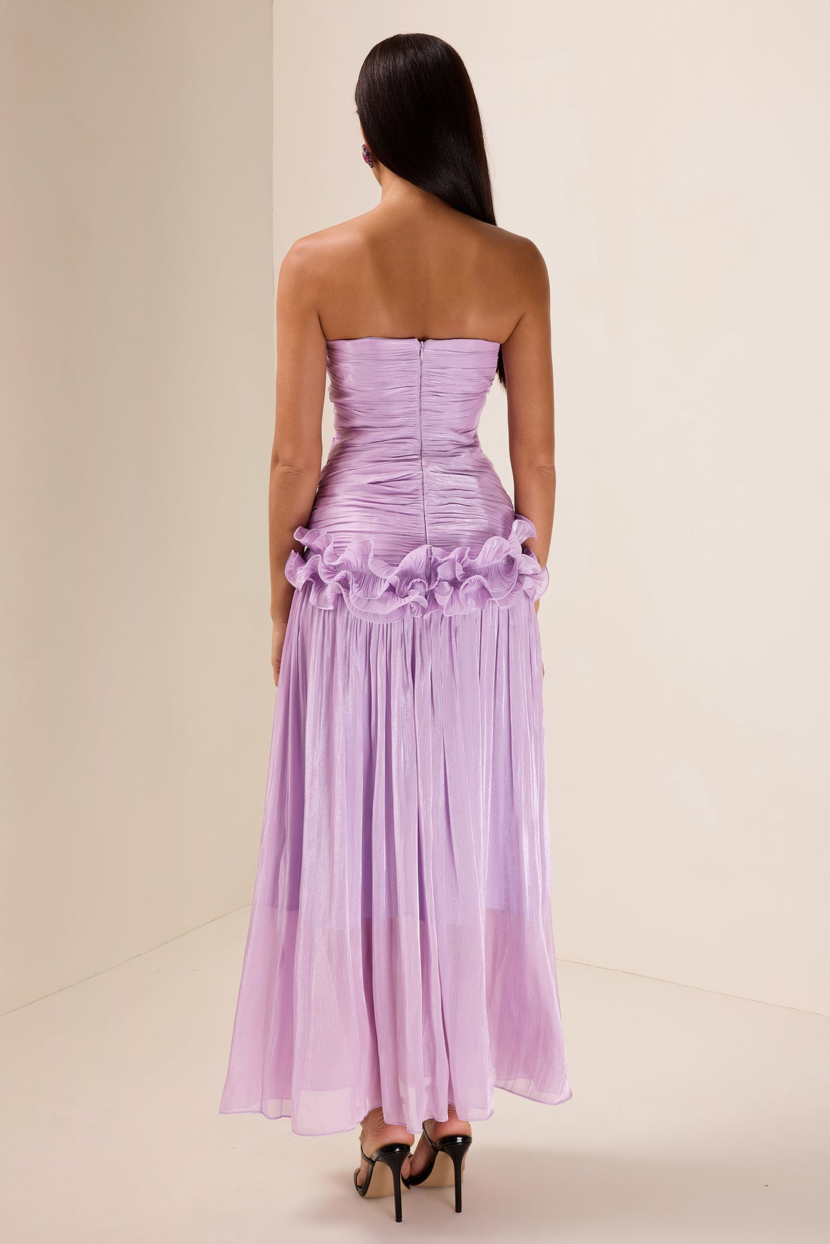 Solid Pleated Ruffle Maxi Dress