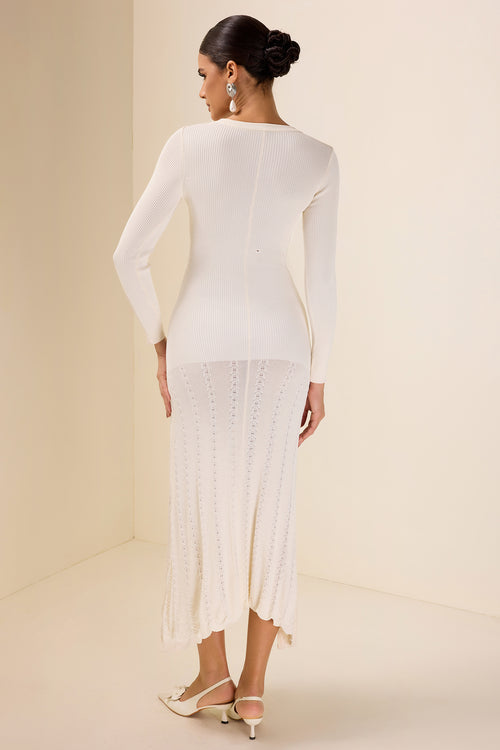 Knit Solid Bottom Round Neck Midi Dress