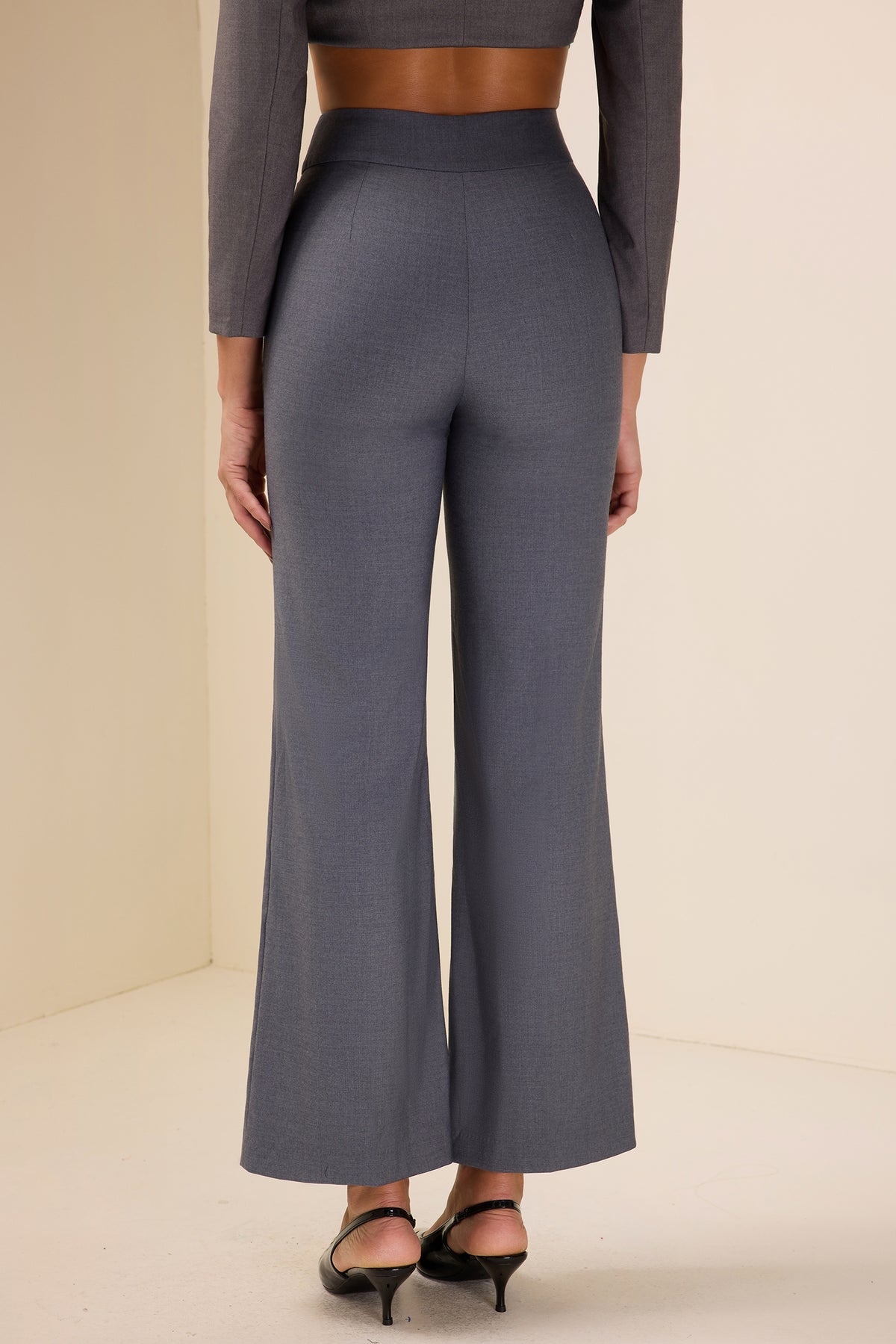 Round Neck Bottom Blazer & Wide-Leg Pants Set