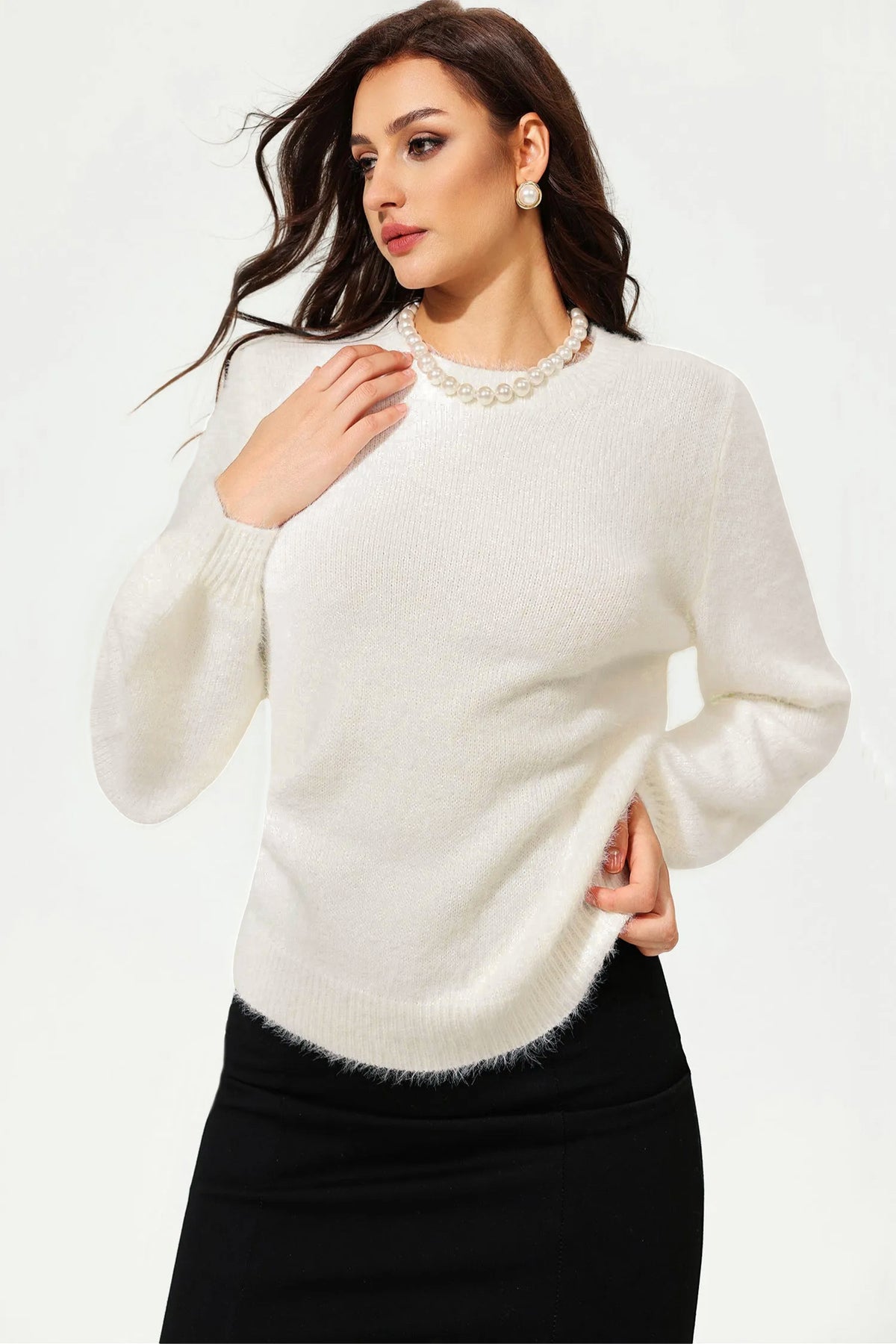 Long Sleeve Crew Collar Cut-Out Lace Sweater