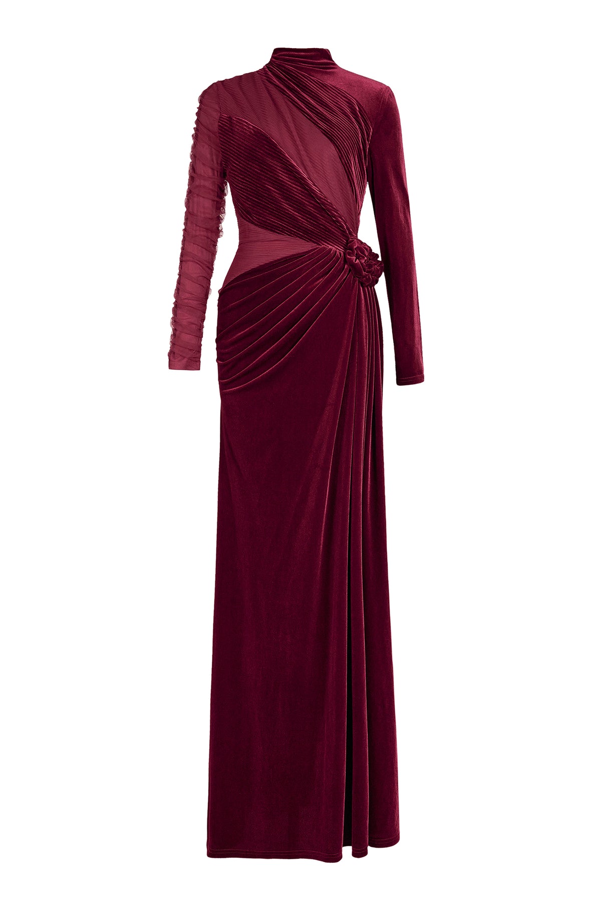 Velvet 3D Flower Ruched Maxi Dress