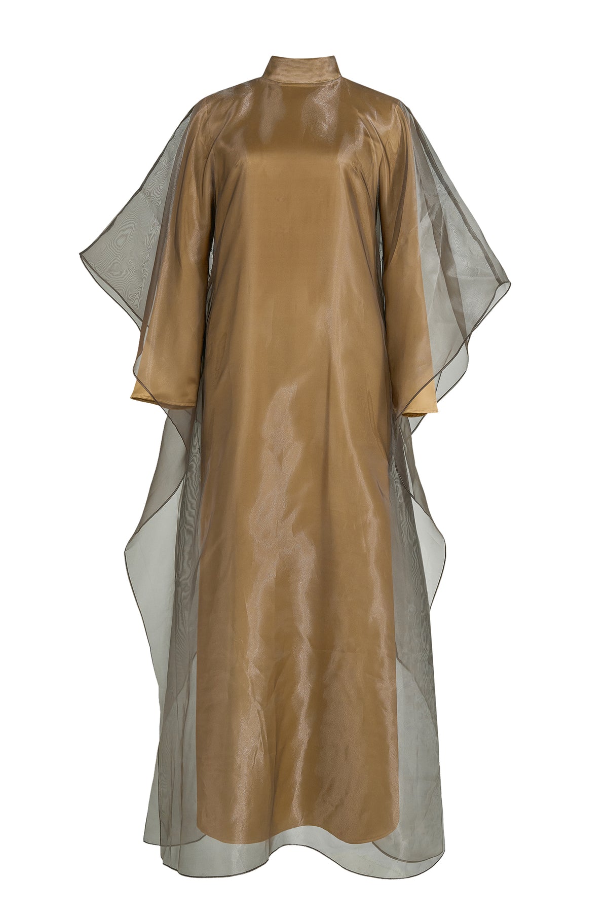 Organza Stand Collar Maxi Dress With Cape