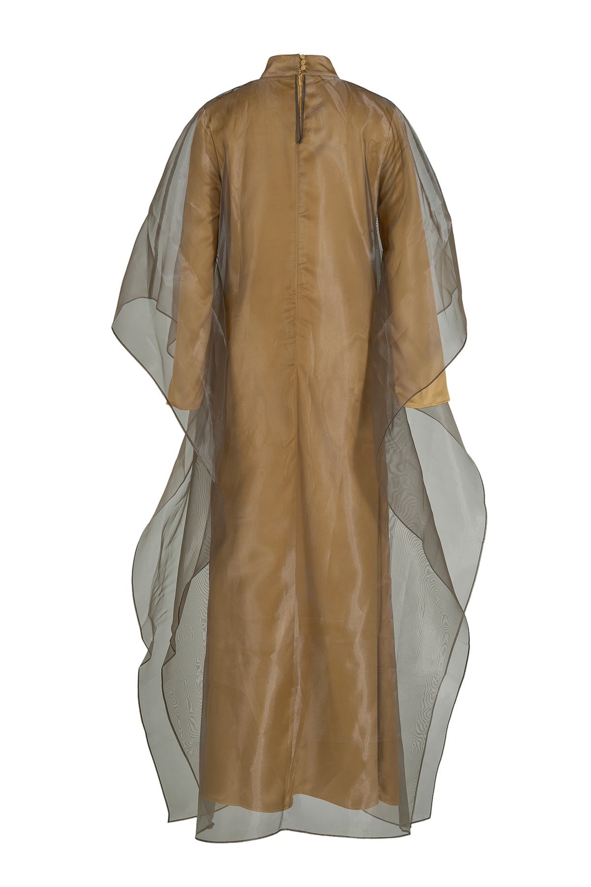Organza Stand Collar Maxi Dress With Cape