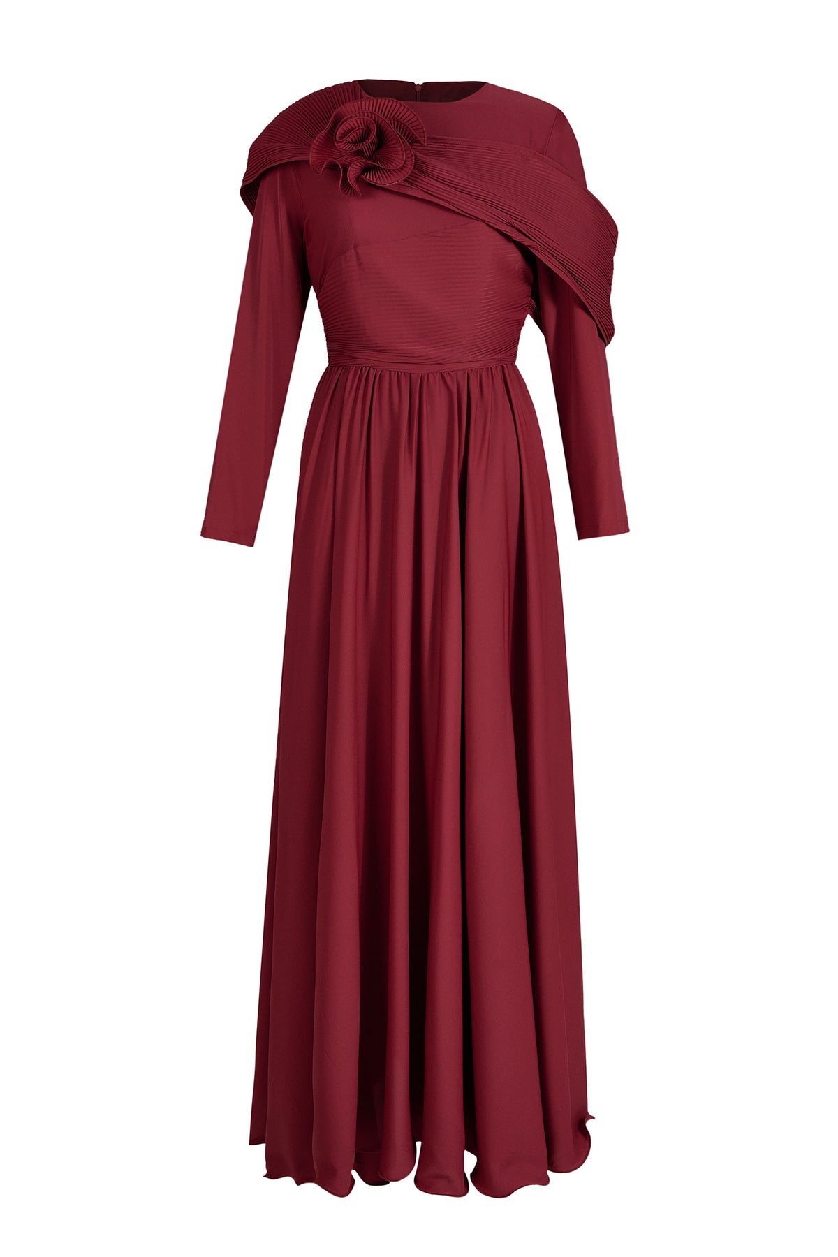 Solid Ruched 3D Flower Maxi Dress