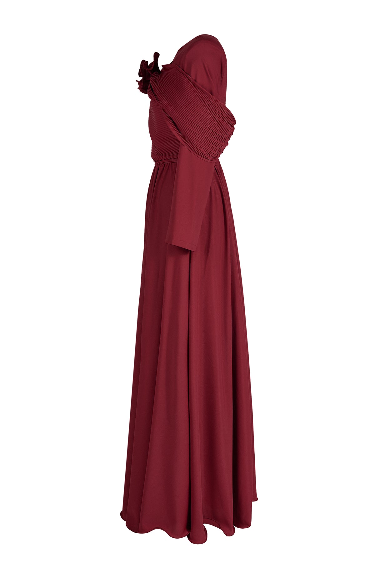 Solid Ruched 3D Flower Maxi Dress