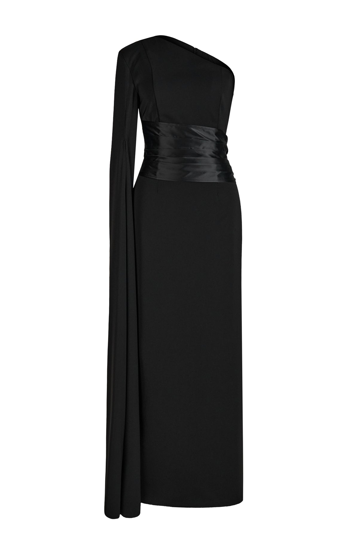 Satin Splicing Asymmetrical Sleeve Maxi Dress