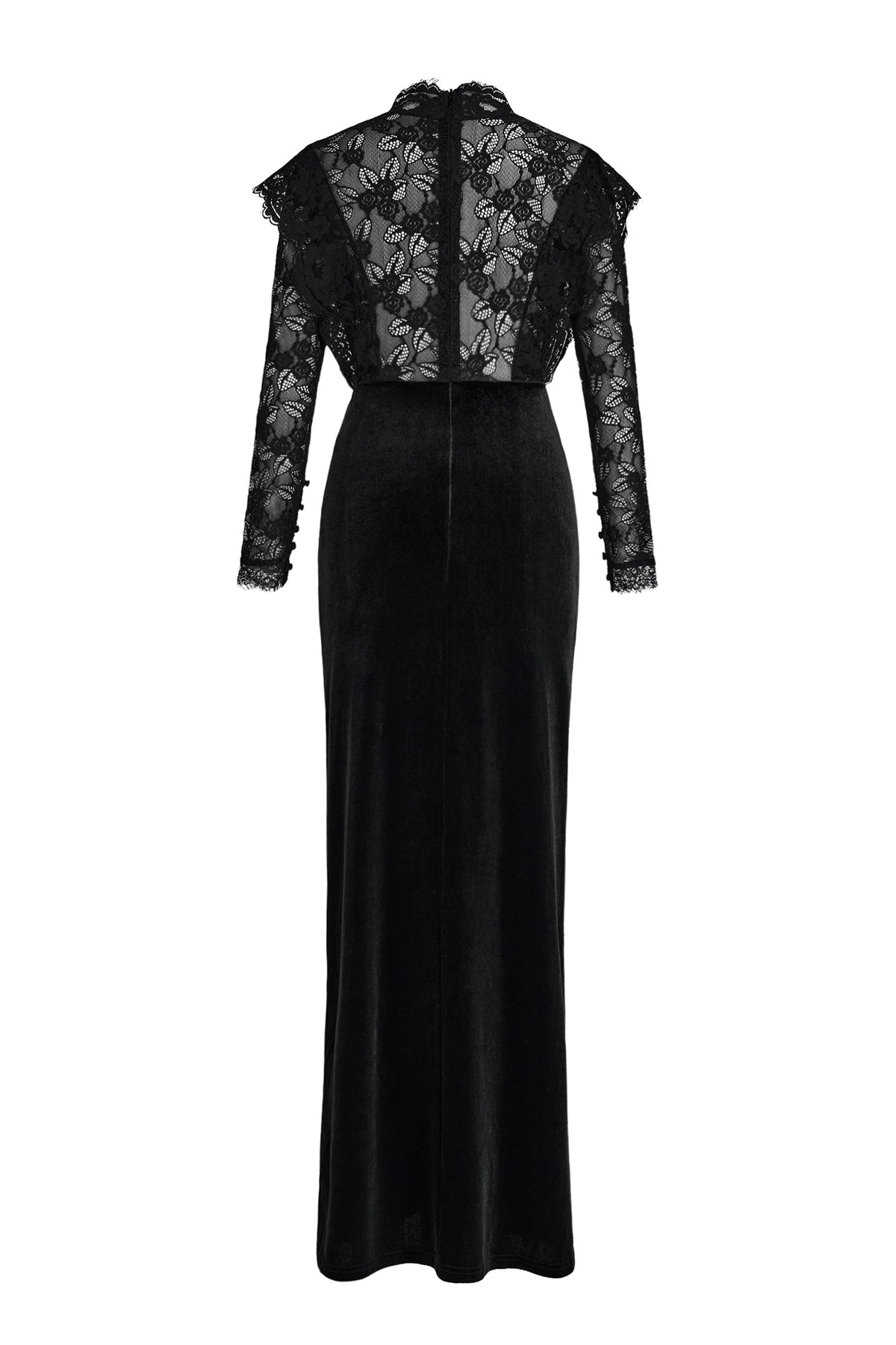 Velvet Splicing Lace Slit Maxi Dress