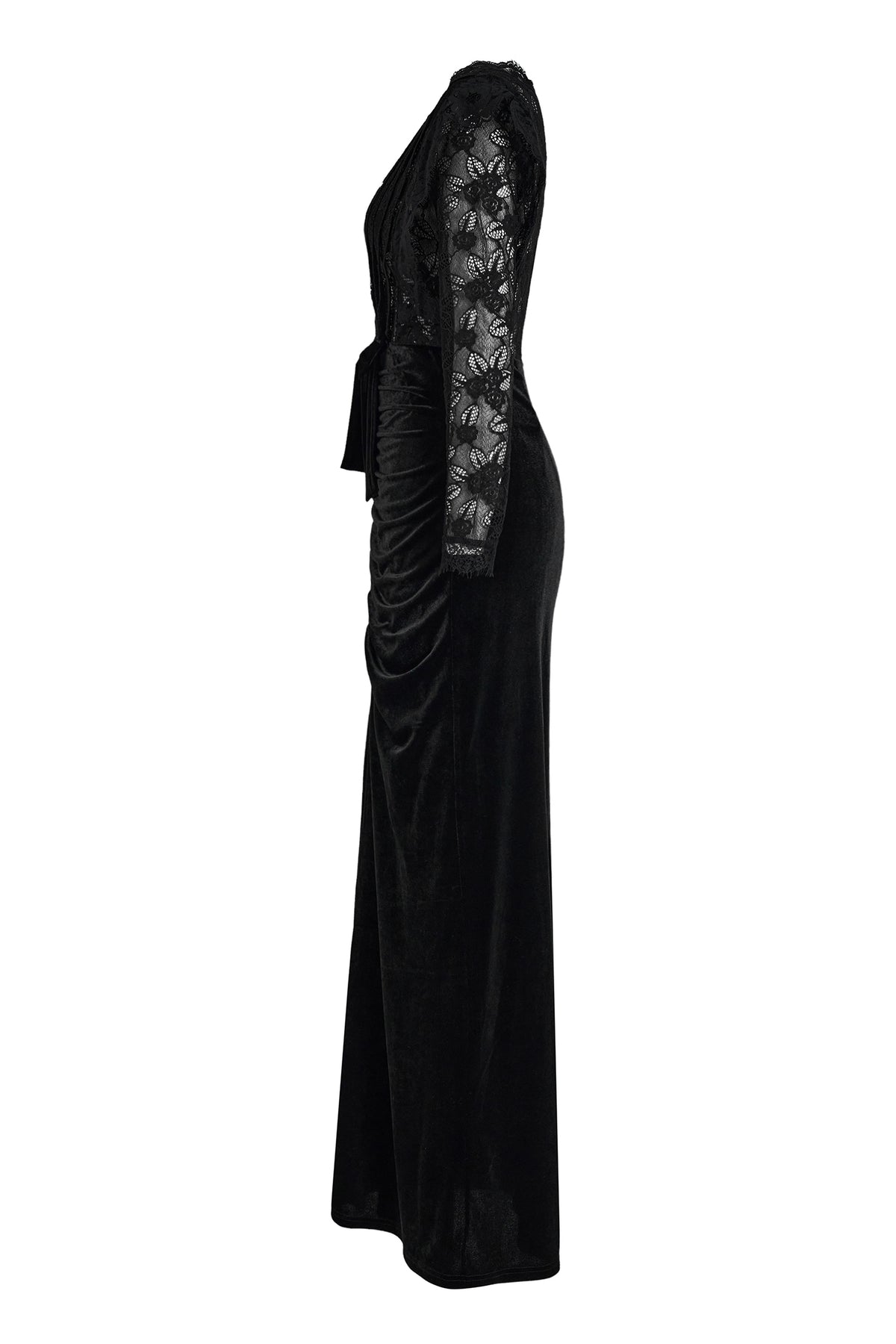 Velvet Splicing Lace Slit Maxi Dress
