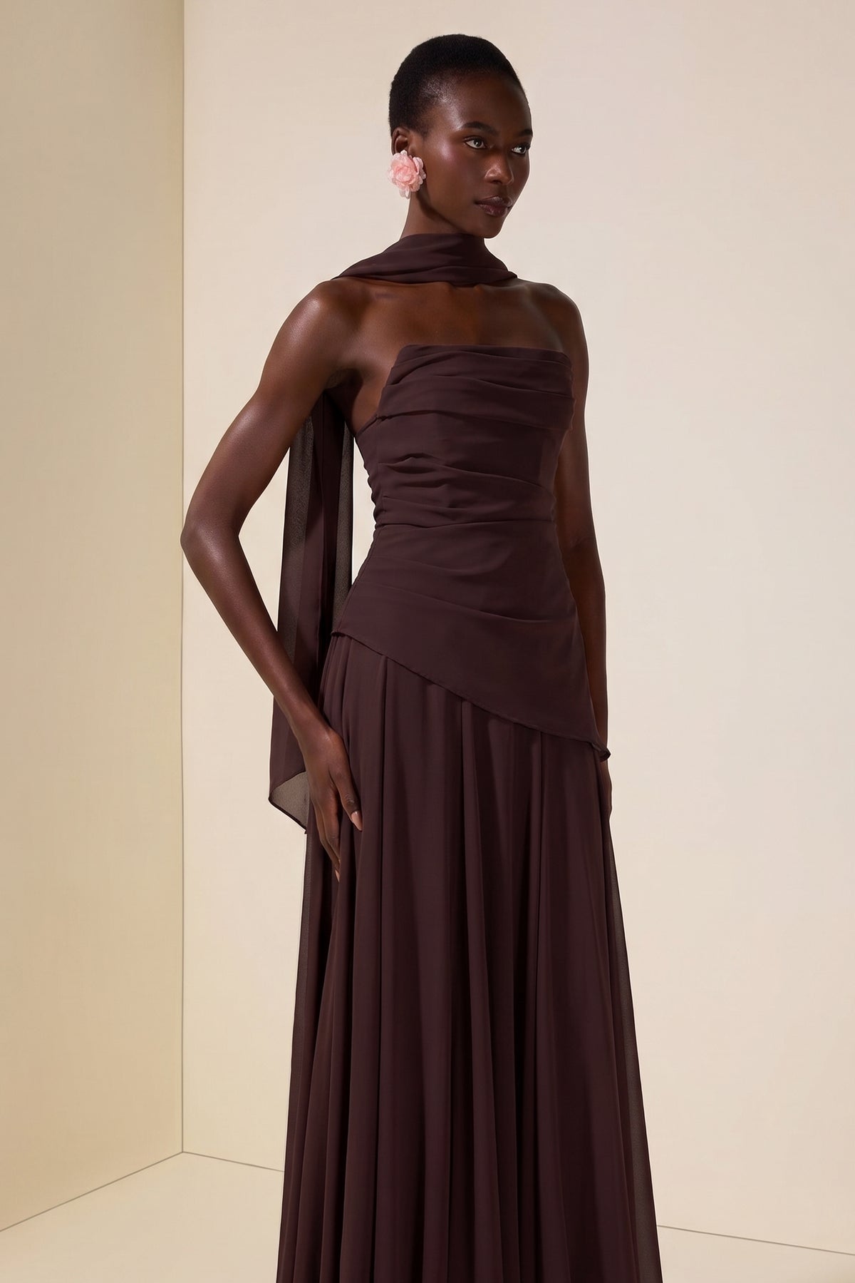 Solid Off-Shoulder Tie-Up Midi Dress
