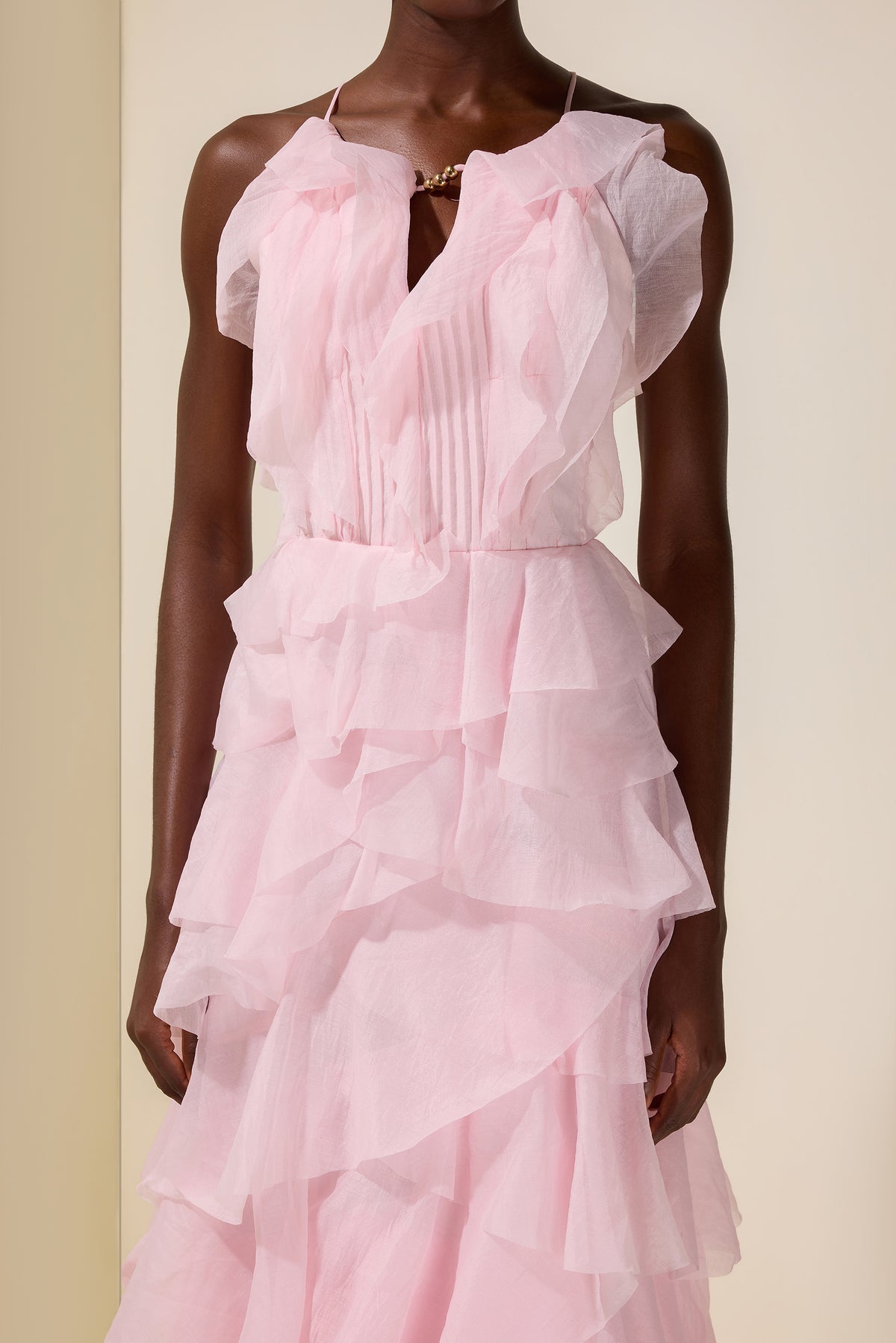 Ruffle Solid Slip Maxi Dress