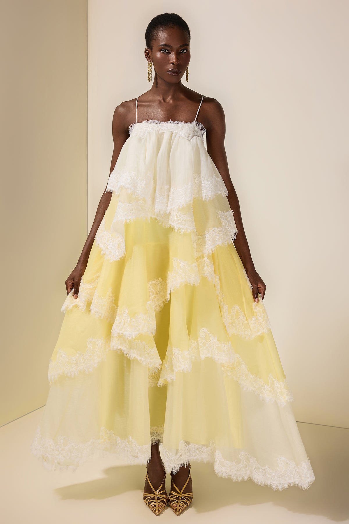Chiffon Gradient Color Lace Maxi Dress
