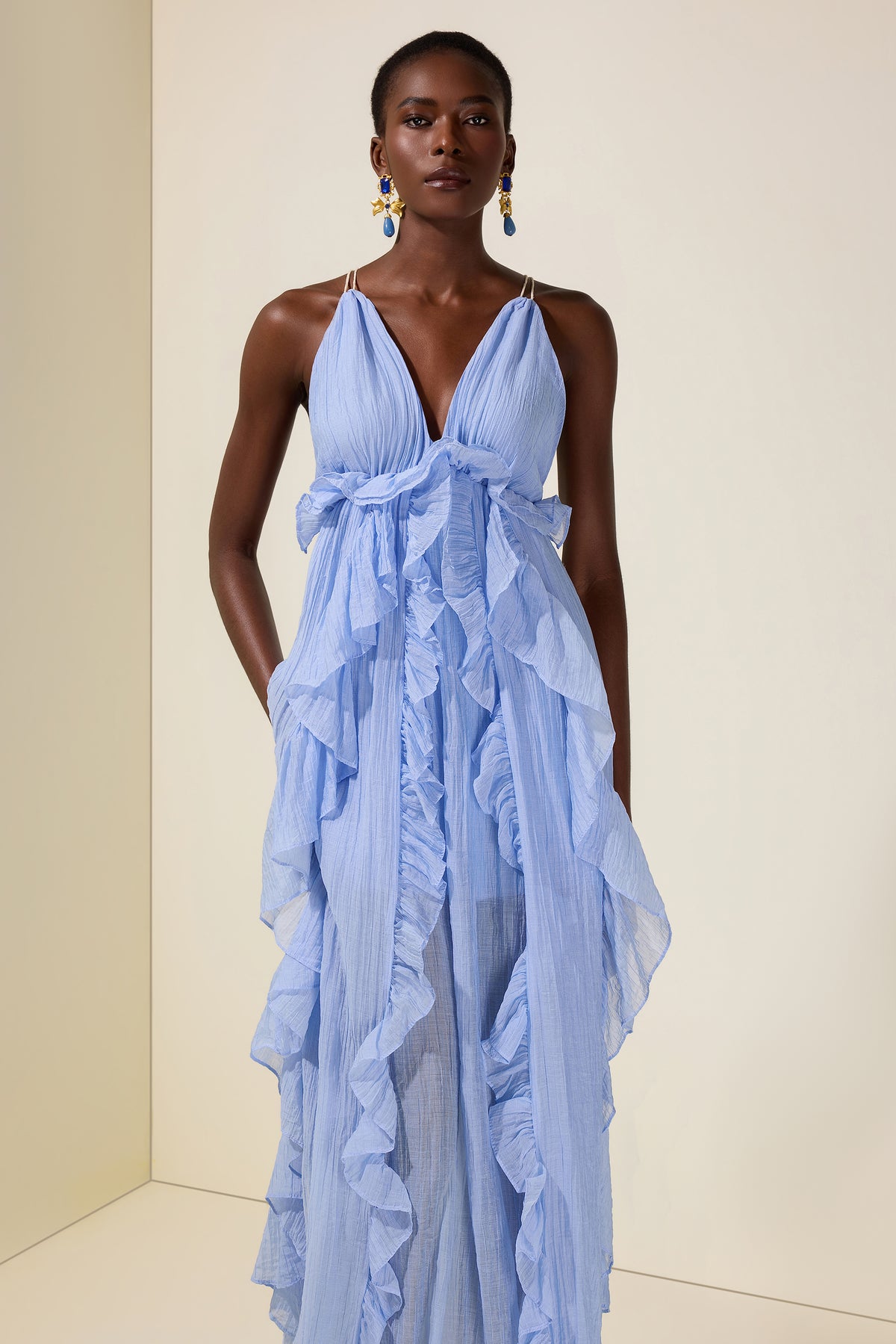 Shell Tassel Ruffle Maxi Dress