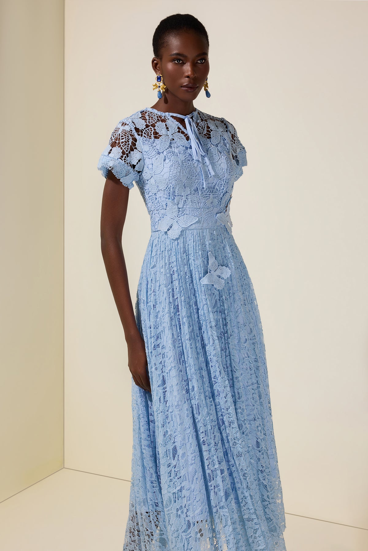 Lace Butterfly Pleated Midi Dress