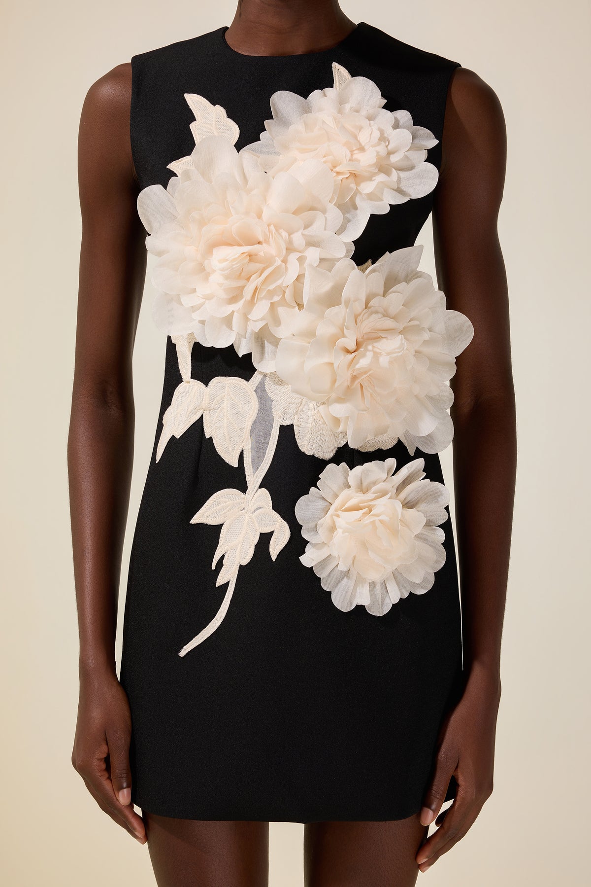 Contrast Color 3D Flower Round Neck Mini Dress