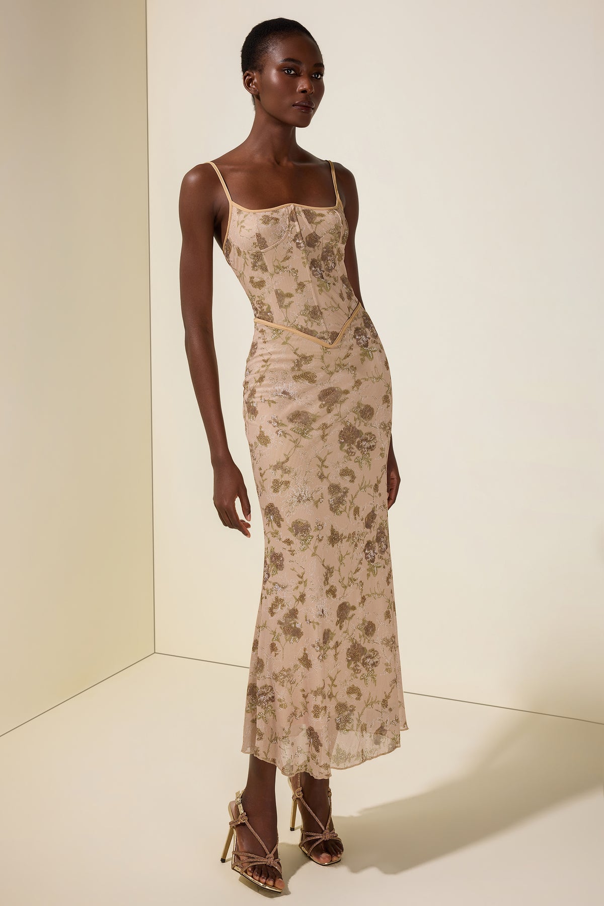Mesh Floral Tie-Up Midi Dress