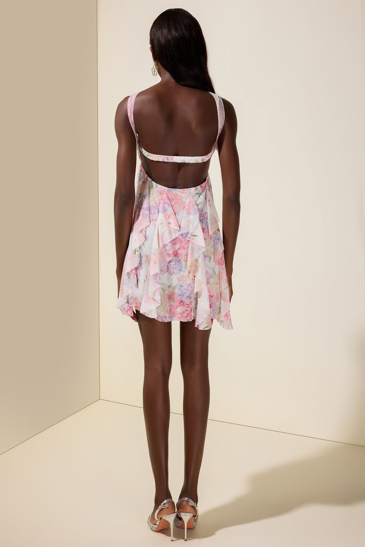 Floral Frill Strapless Mini Dress