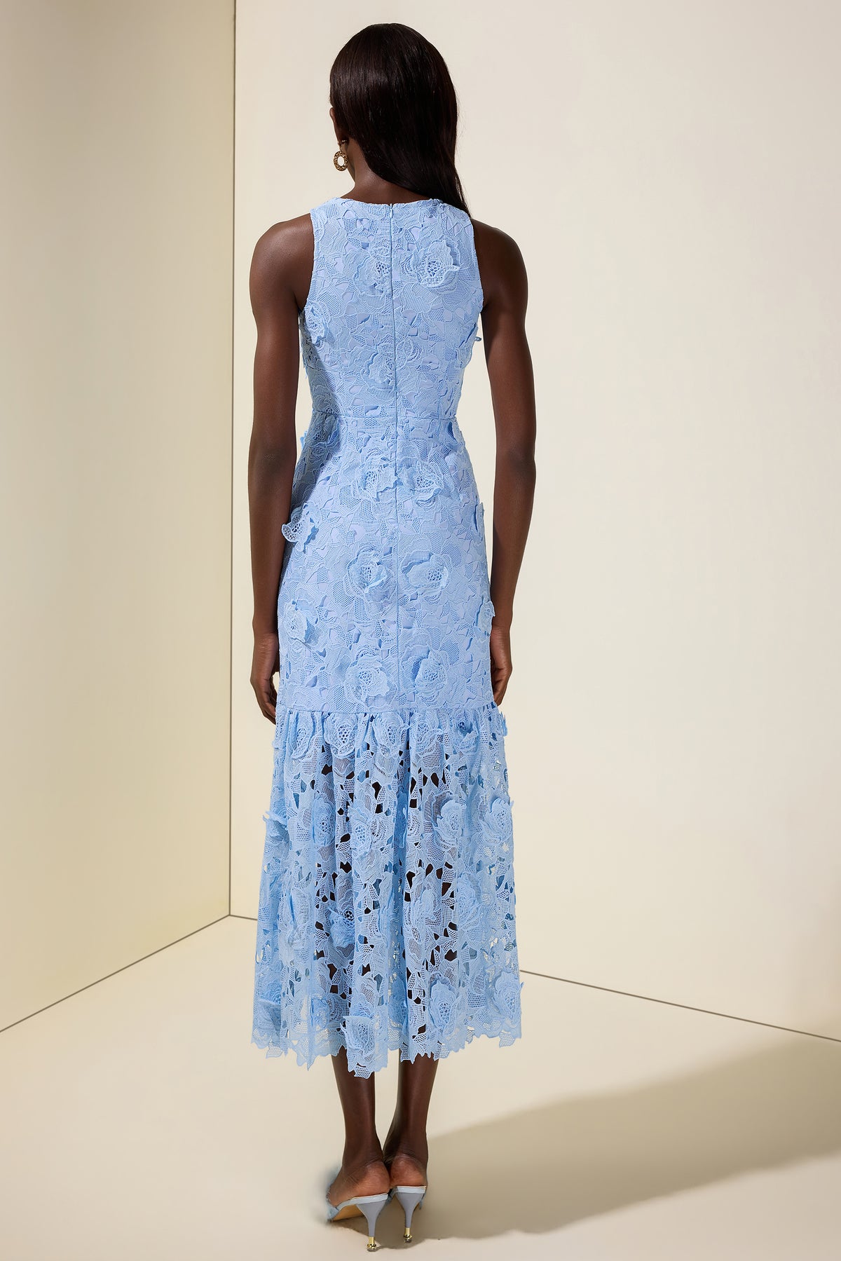 Lace Embroidered Sleeveless Midi Dress