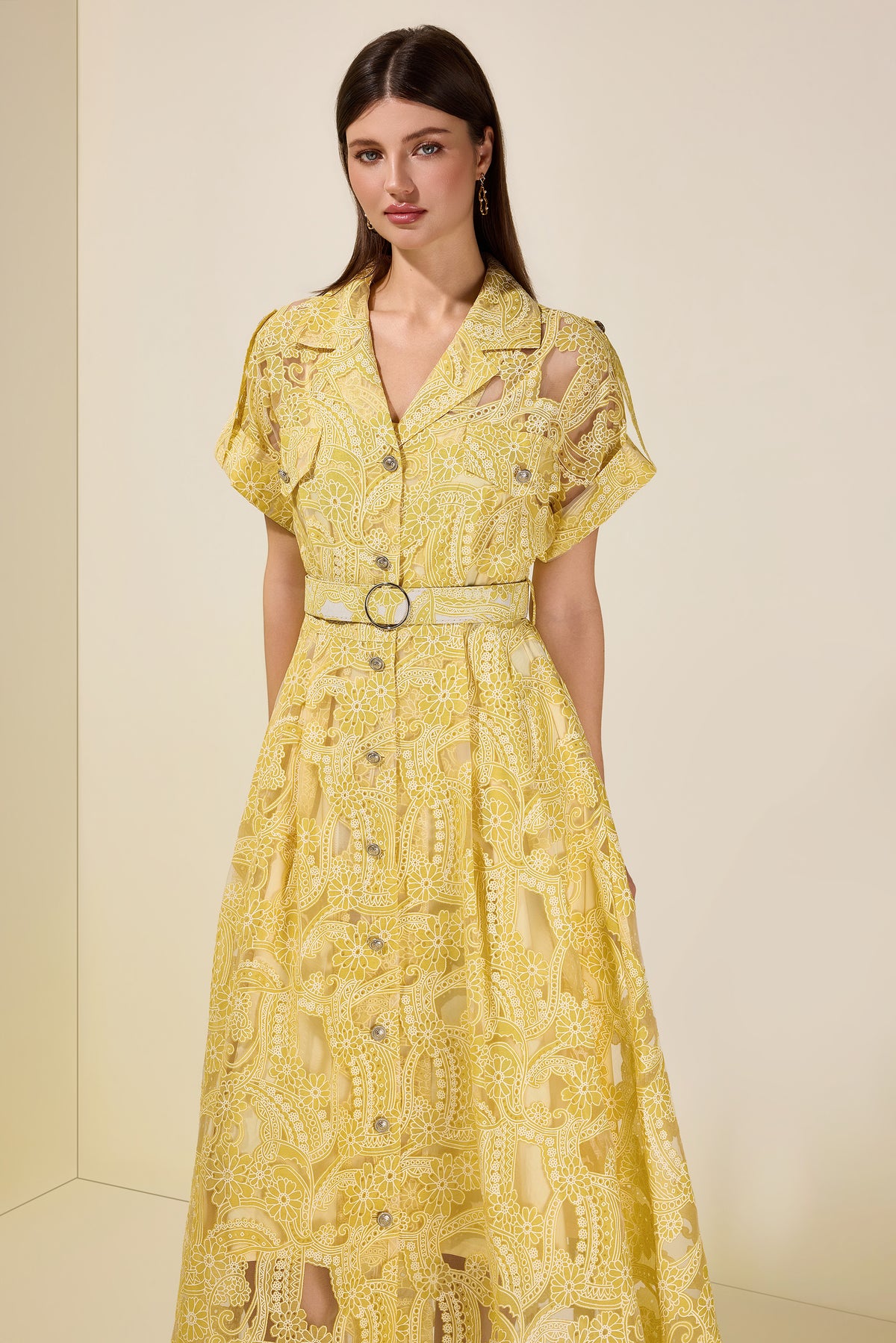 Floral Flapped Single Breasted Midi Dress