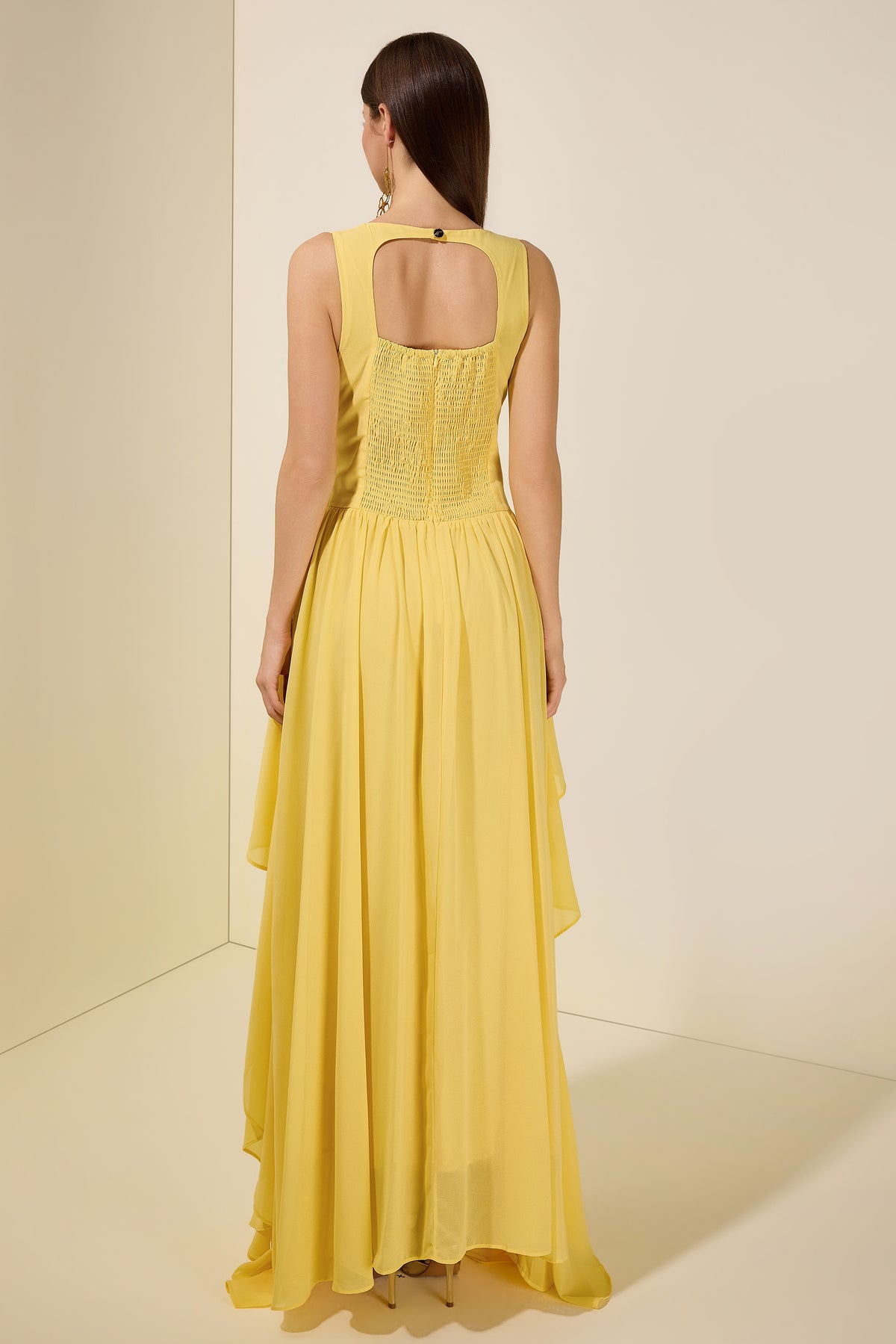 Chiffon Pleated Smocking Maxi Dress