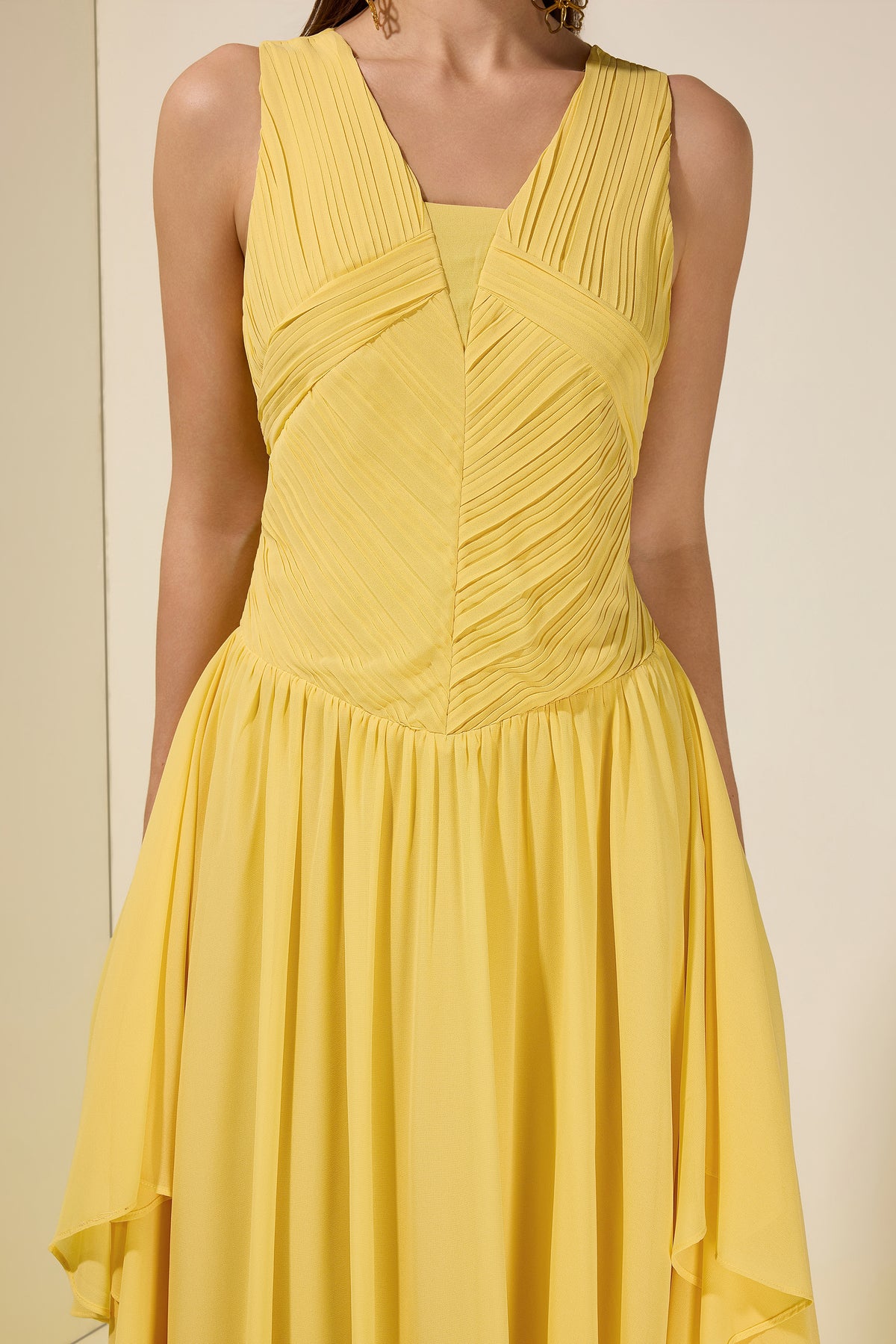 Chiffon Pleated Smocking Maxi Dress