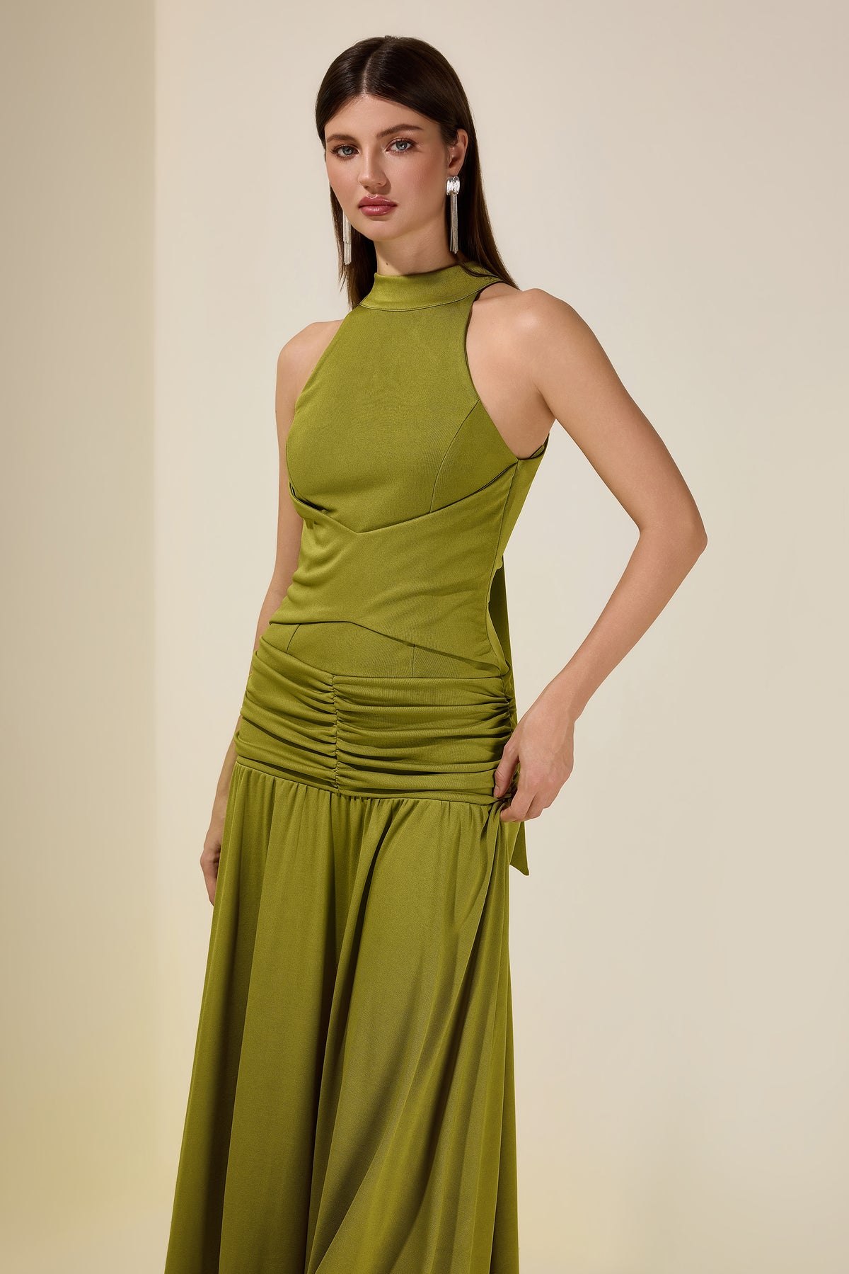 Jersey Stand Collar Sleeveless Maxi Dress