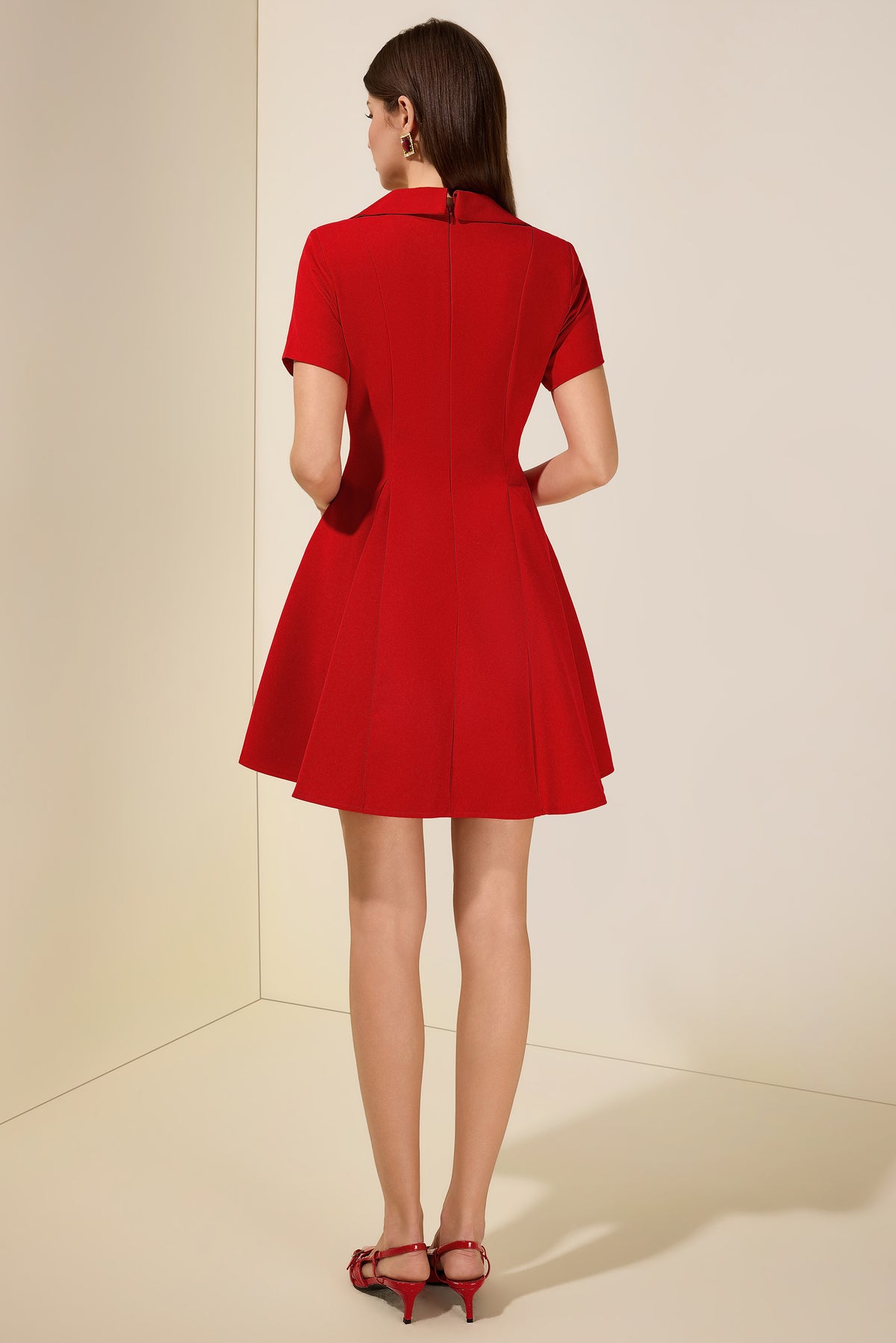 Solid Square Collar Metal Button Mini Dress