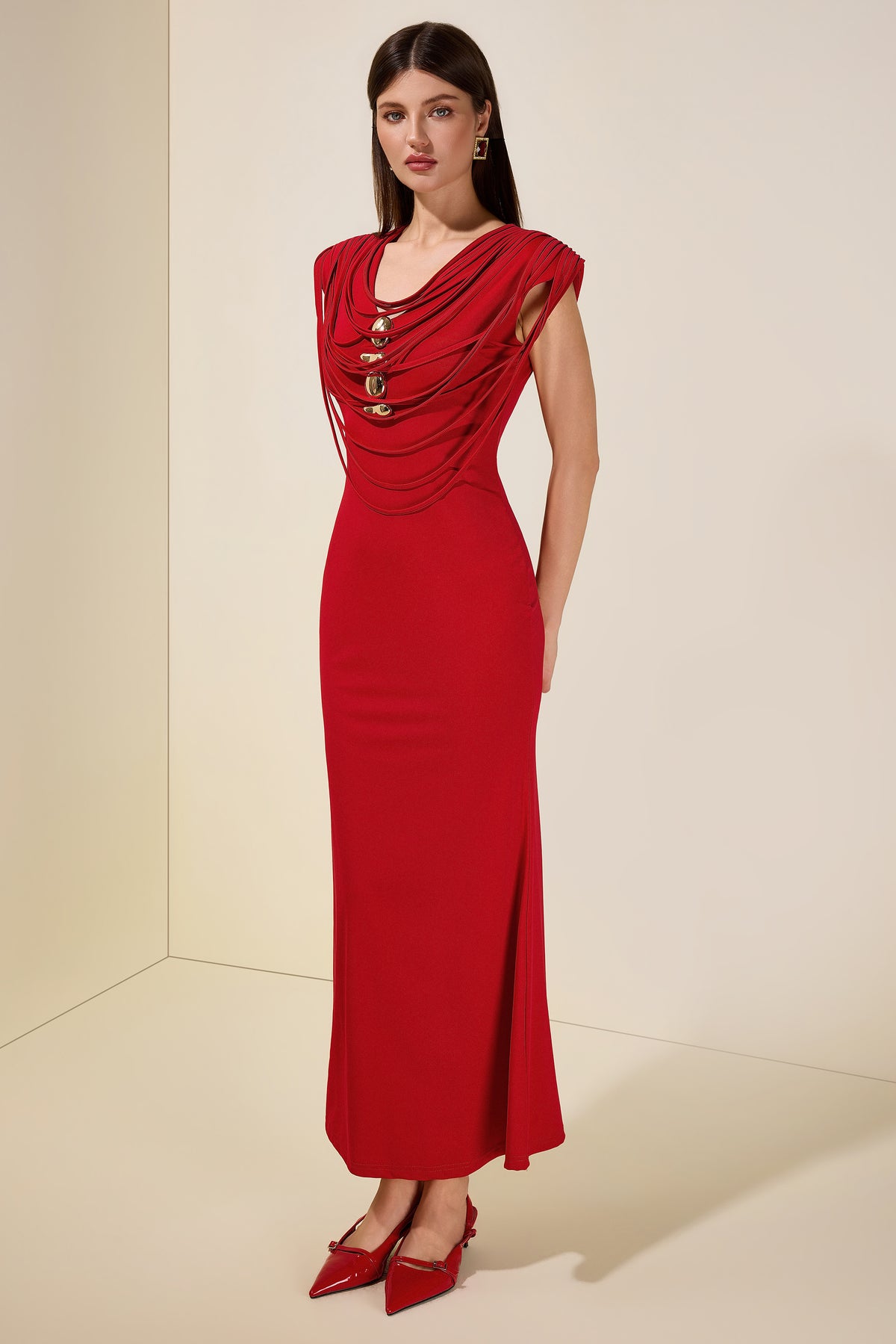 Metal Decorations Tassel Midi Dress