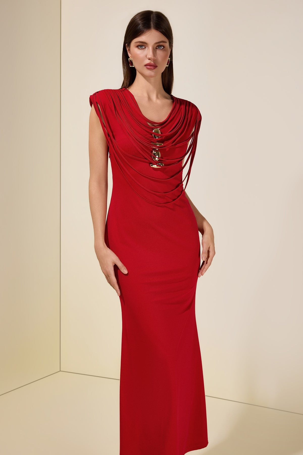 Metal Decorations Tassel Midi Dress