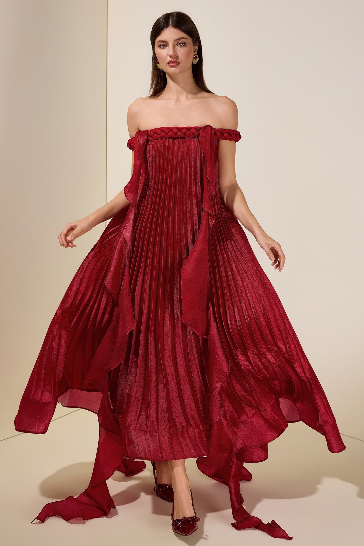 Solid Decorative Rope Ruffle Maxi Dress