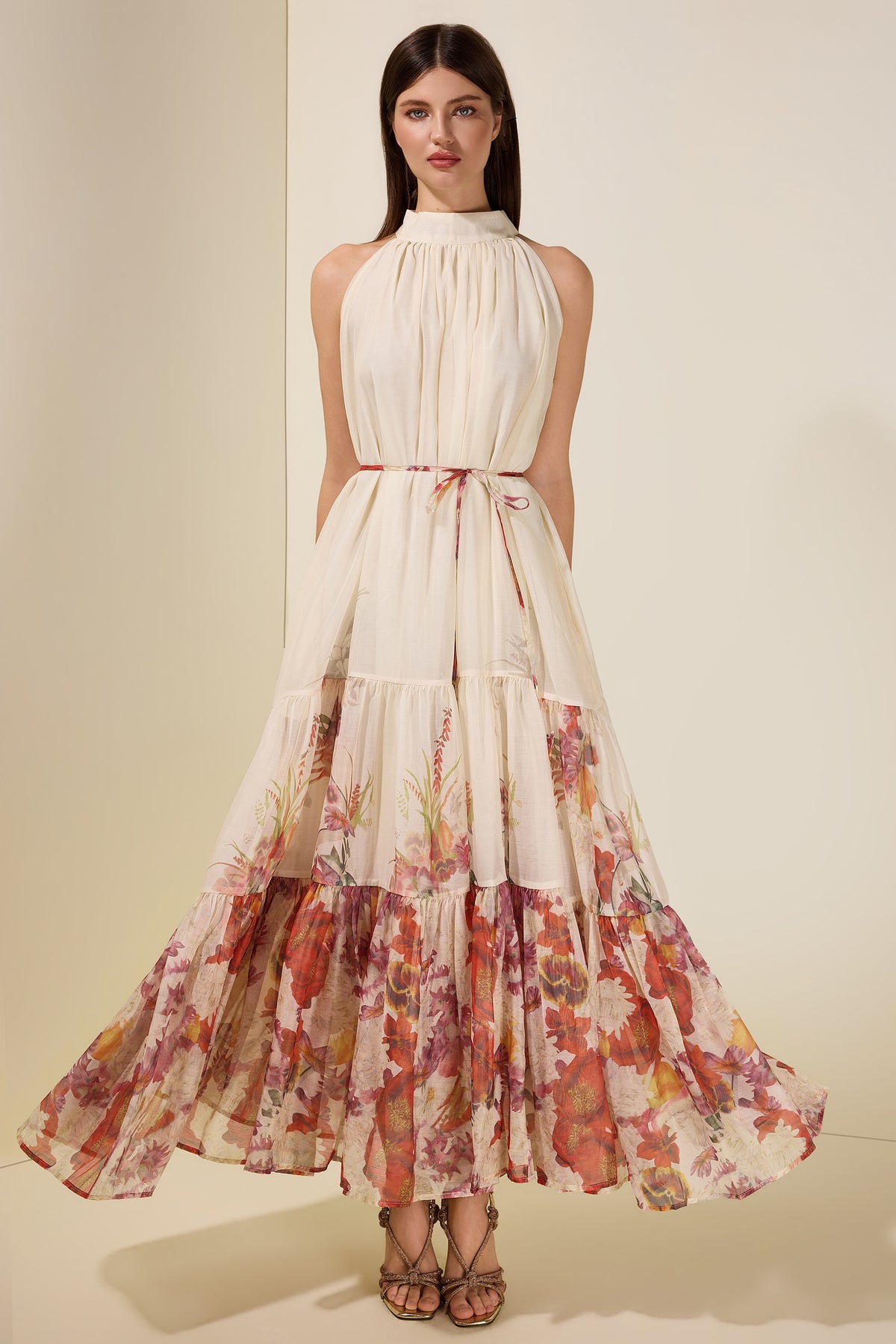 Floral Chiffon Sleeveless Maxi Dress