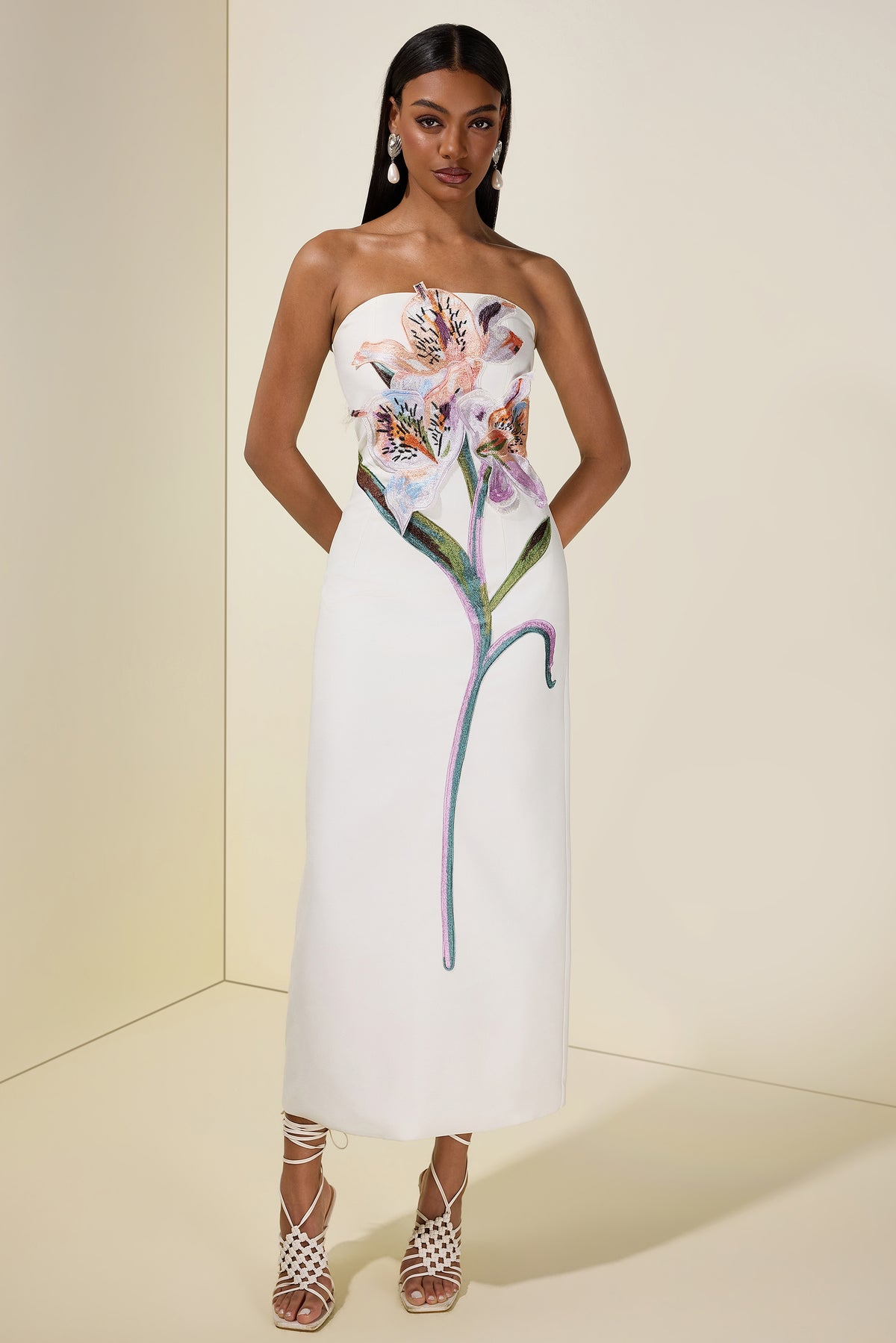 Embroidered Off-Shoulder Midi Dress