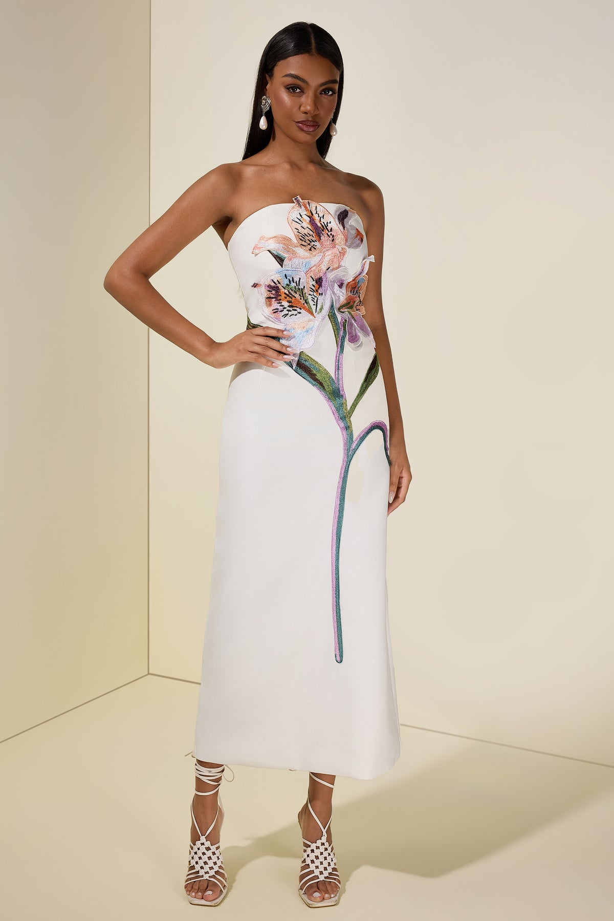 Embroidered Off-Shoulder Midi Dress