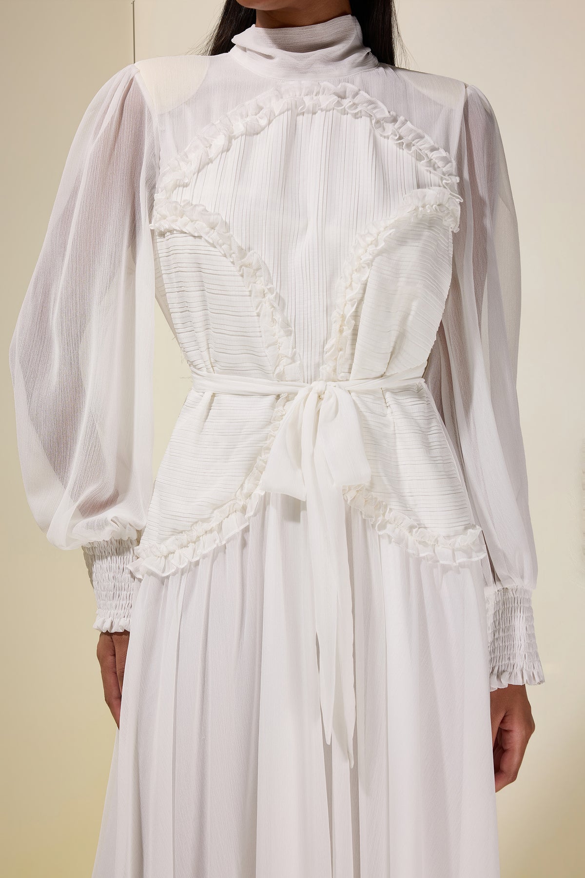 Chiffon Pleated Tie-Up Maxi Dress