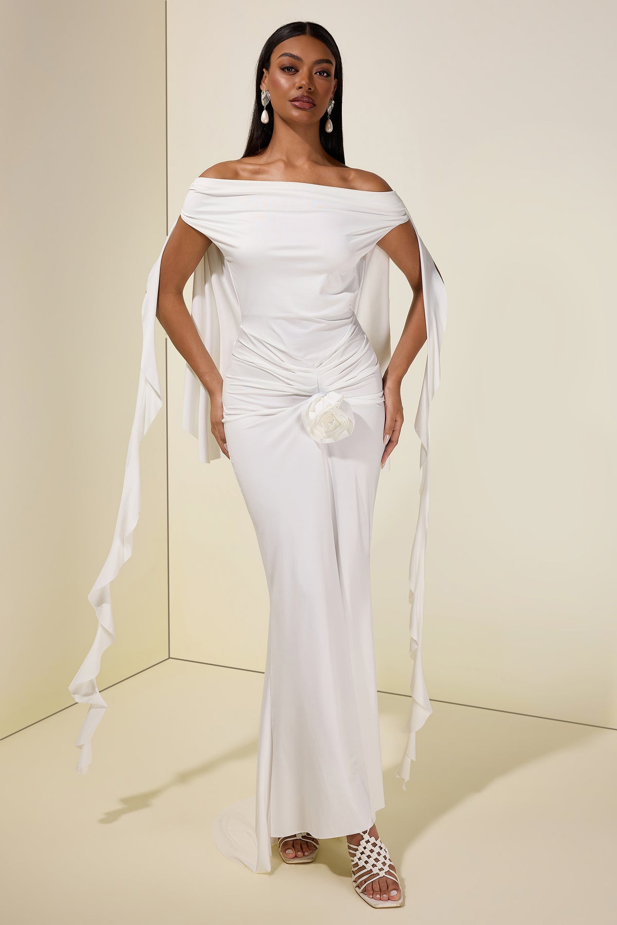 Solid 3D Flower Ruffle Maxi Dress