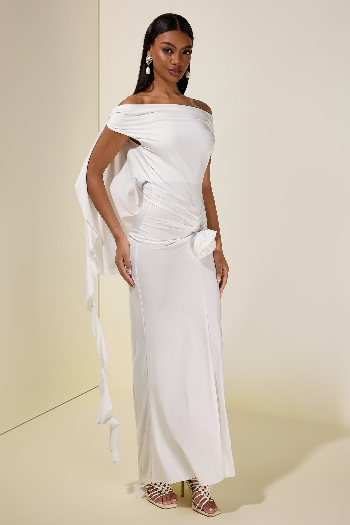 Solid 3D Flower Ruffle Maxi Dress