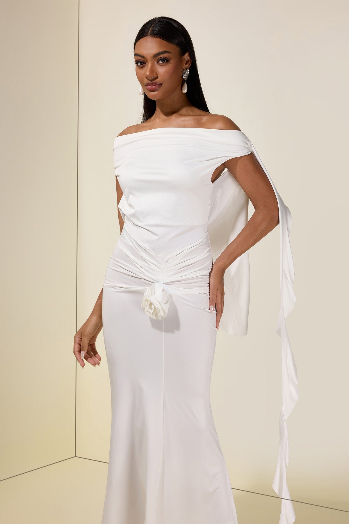 Solid 3D Flower Ruffle Maxi Dress
