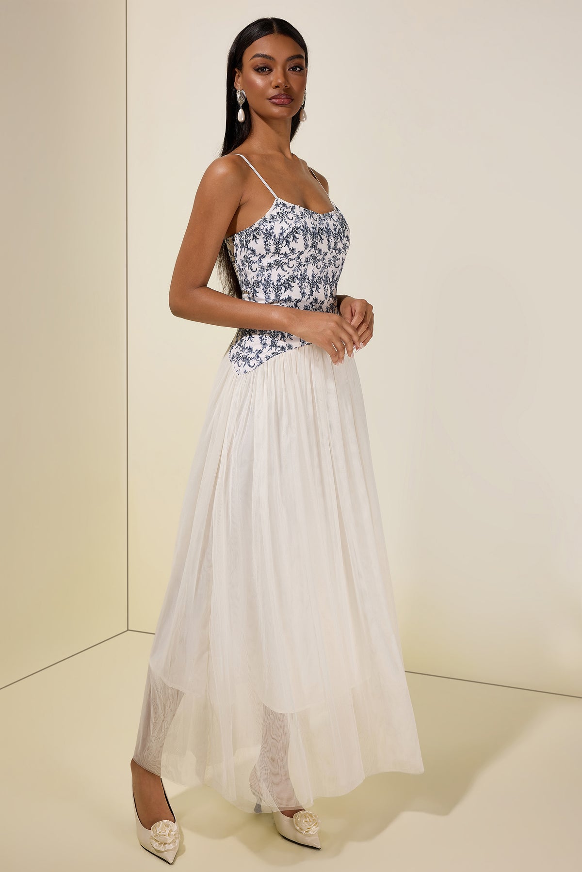 Floral Mesh Slip Maxi Dress