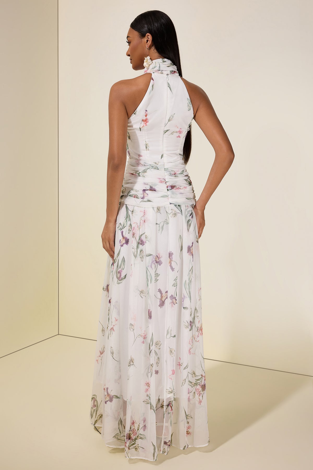 Chiffon Floral Halter Neck Maxi Dress