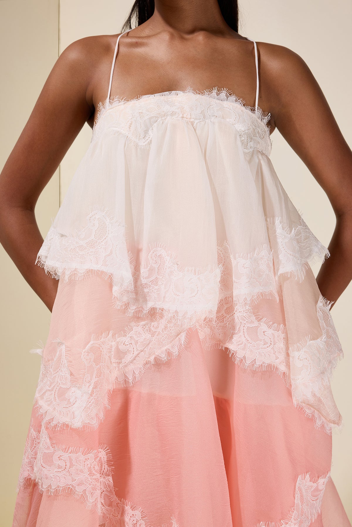 Chiffon Gradient Color Lace Maxi Dress